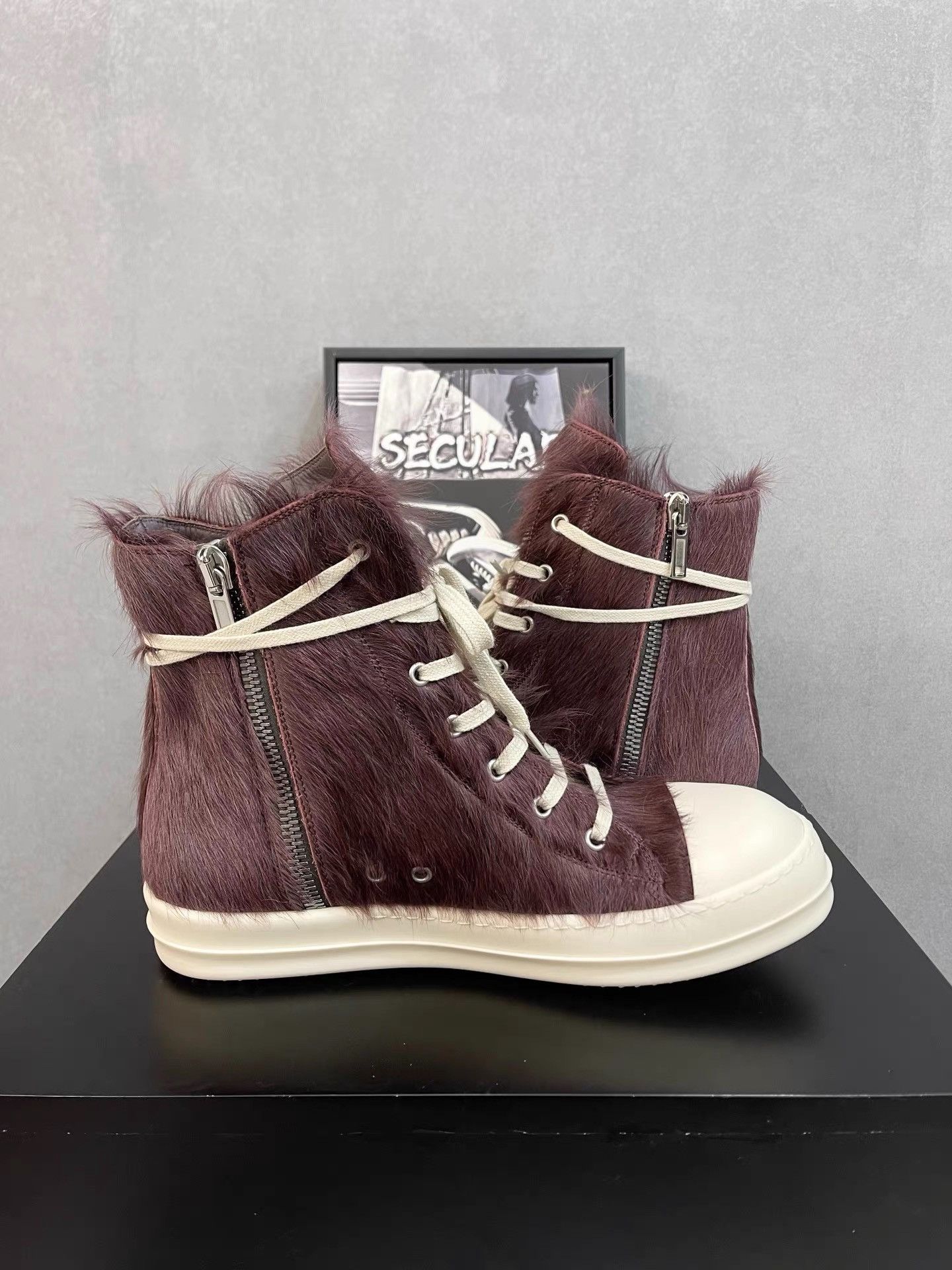 Rick Owens Rick Owens Purple Hair Leather High-Top Sneakers K34 Size US 6 / IT 36 - 6 Thumbnail