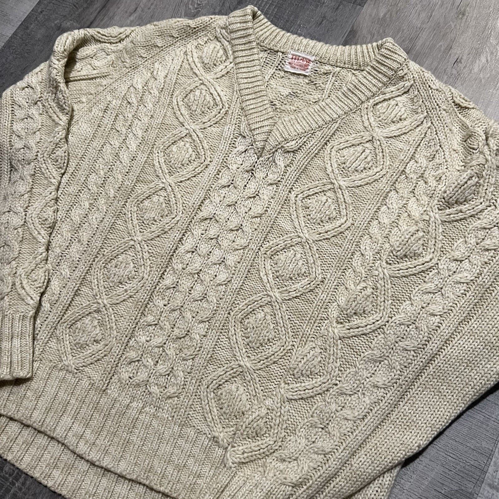 Vintage VTG Thane Cable Knit Fisherman Sweater Beige Acrylic Knit Size M / US 6-8 / IT 42-44 - 3 Thumbnail