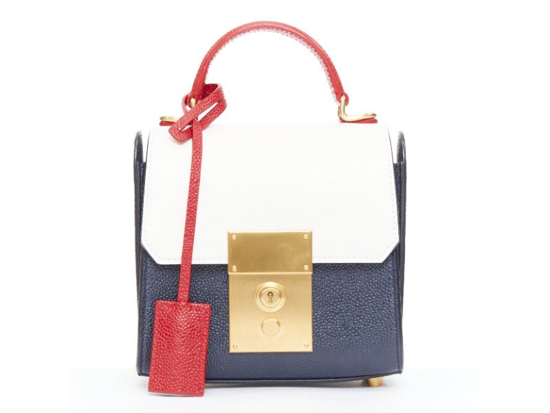 Thom Browne THOM BROWNE Mini Mrs Thom red white navy calfskin stripe detail top handle bag Size ONE SIZE - 1 Thumbnail