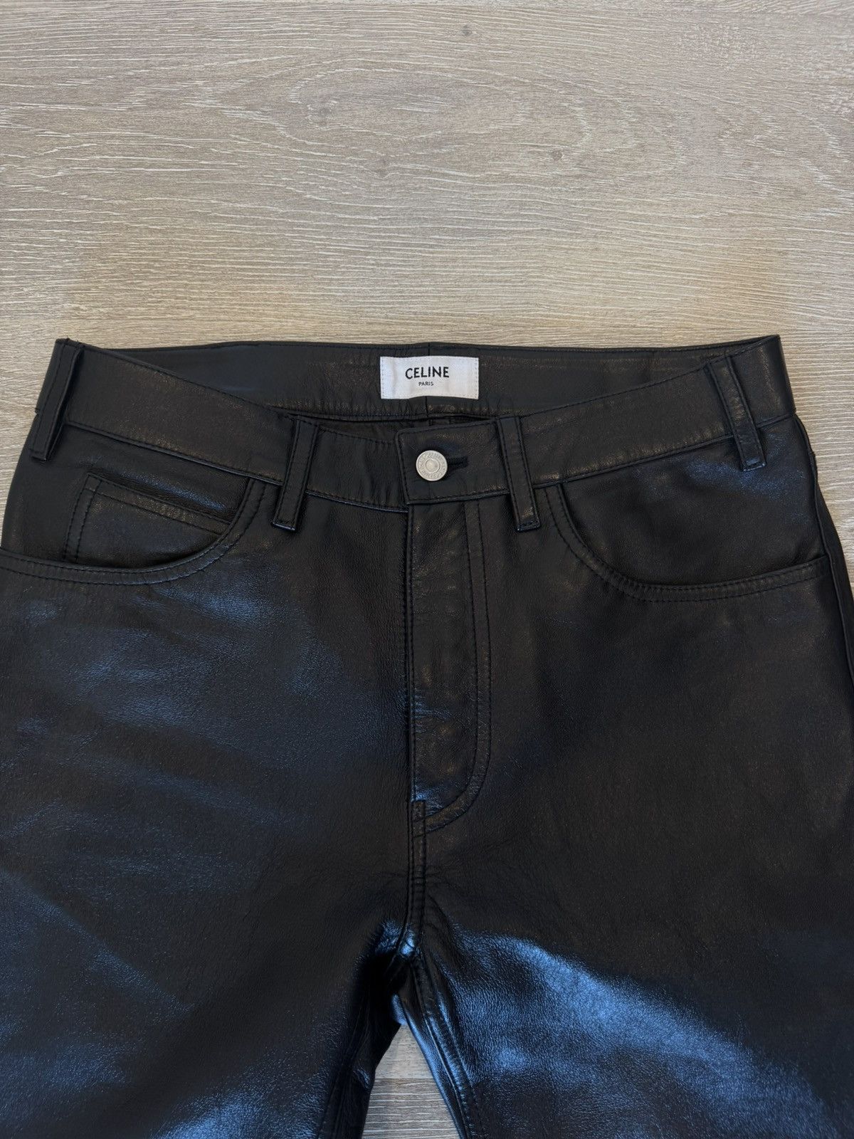 Celine Celine Black Lamb Leather Lou Straight Leg Pants Size US 29 - 4 Thumbnail