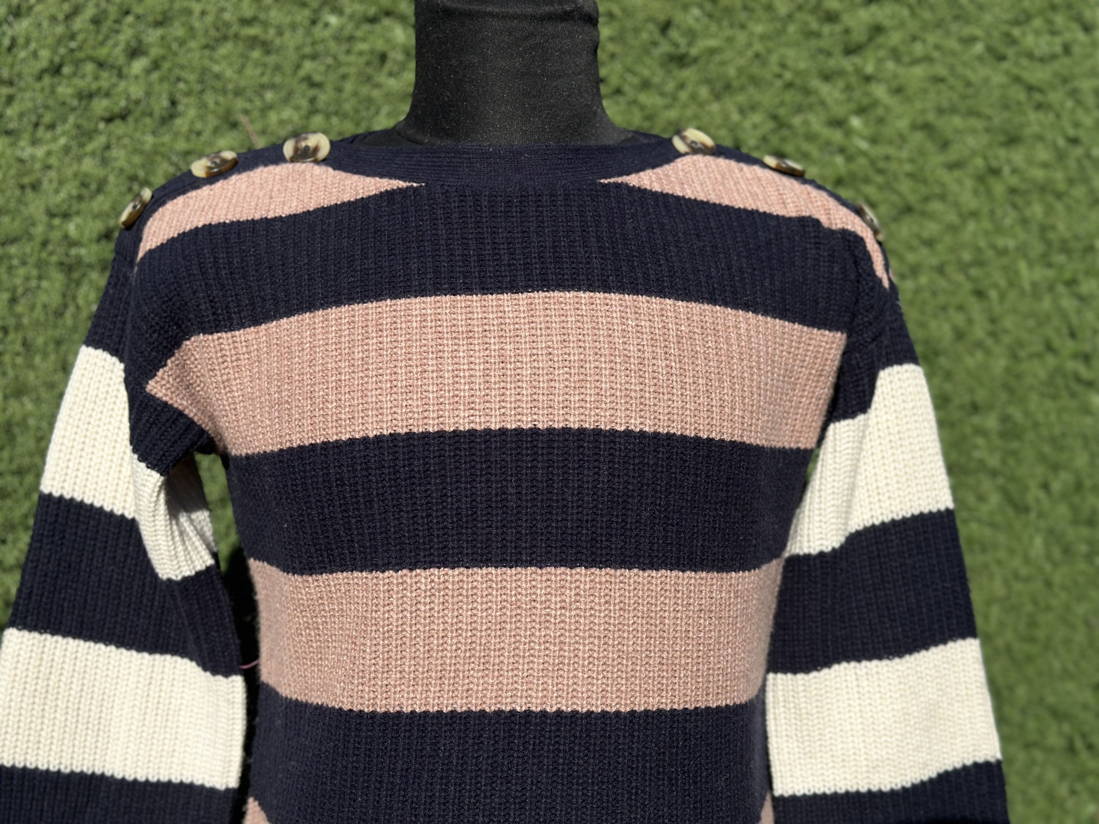 Other Jenni Kayne Striped Knit Sweater Size S Shoulder Buttons Size S / US 4 / IT 40 - 2 Thumbnail