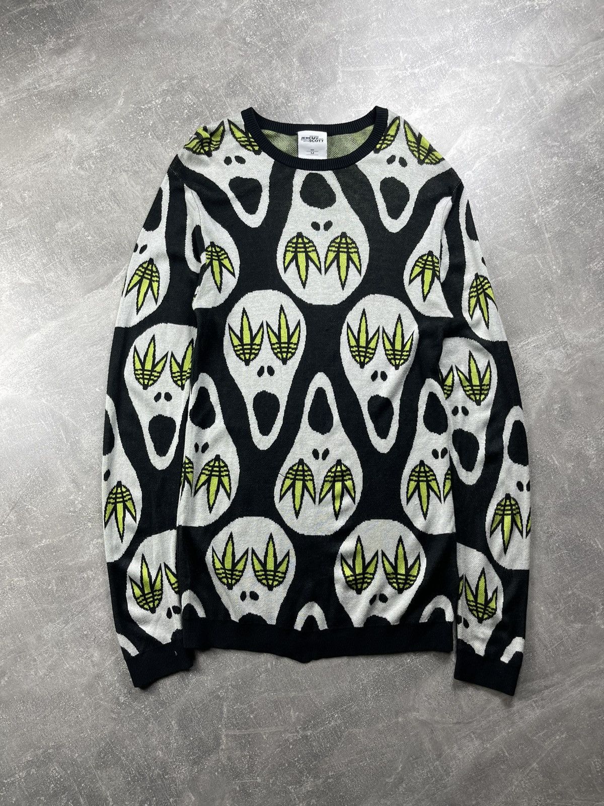 Adidas × Jeremy Scott Adidas x Jeremy Scott “Ghost Weed Faces” All-Over Sweater Size US M / EU 48-50 / 2 - 2 Thumbnail