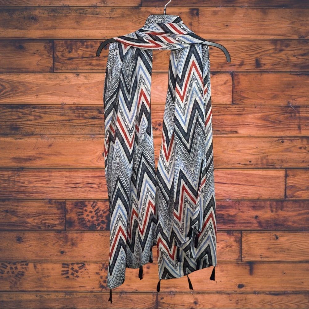 Other Bellissima ZigZag Blue Fringe Hem Scarf One Size Size ONE SIZE - 2 Thumbnail