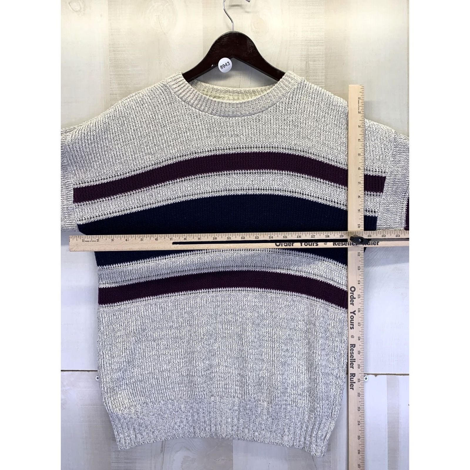 Vintage VINTAGE Ruffian Striped Knit Cotton Pullover Sweater M Mens 90s Oatmeal Navy Plum purple Hash 90s theme Size US M / EU 48-50 / 2 - 2 Thumbnail