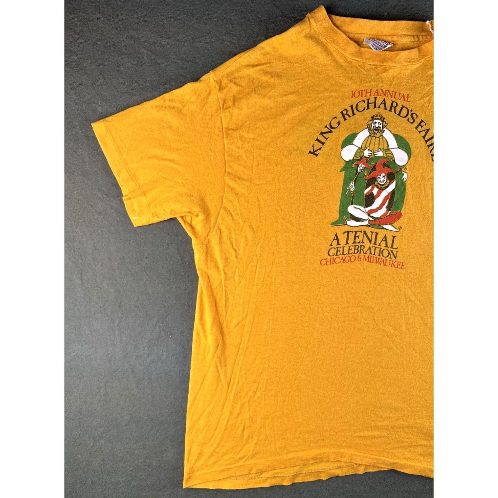 Hanes VINTAGE Hanes King Richard’s Faire Tee USA XL T-Shirt Men 80s Mustard Yellow 100% Cotton Short Sleeve Crew Neck Century Edition 10th Annual Size US XL / EU 56 / 4 - 3 Thumbnail
