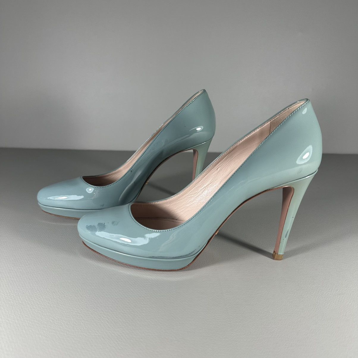 PRADA Milano Pastel Blue Patent Leather Pointed Toe Pumps