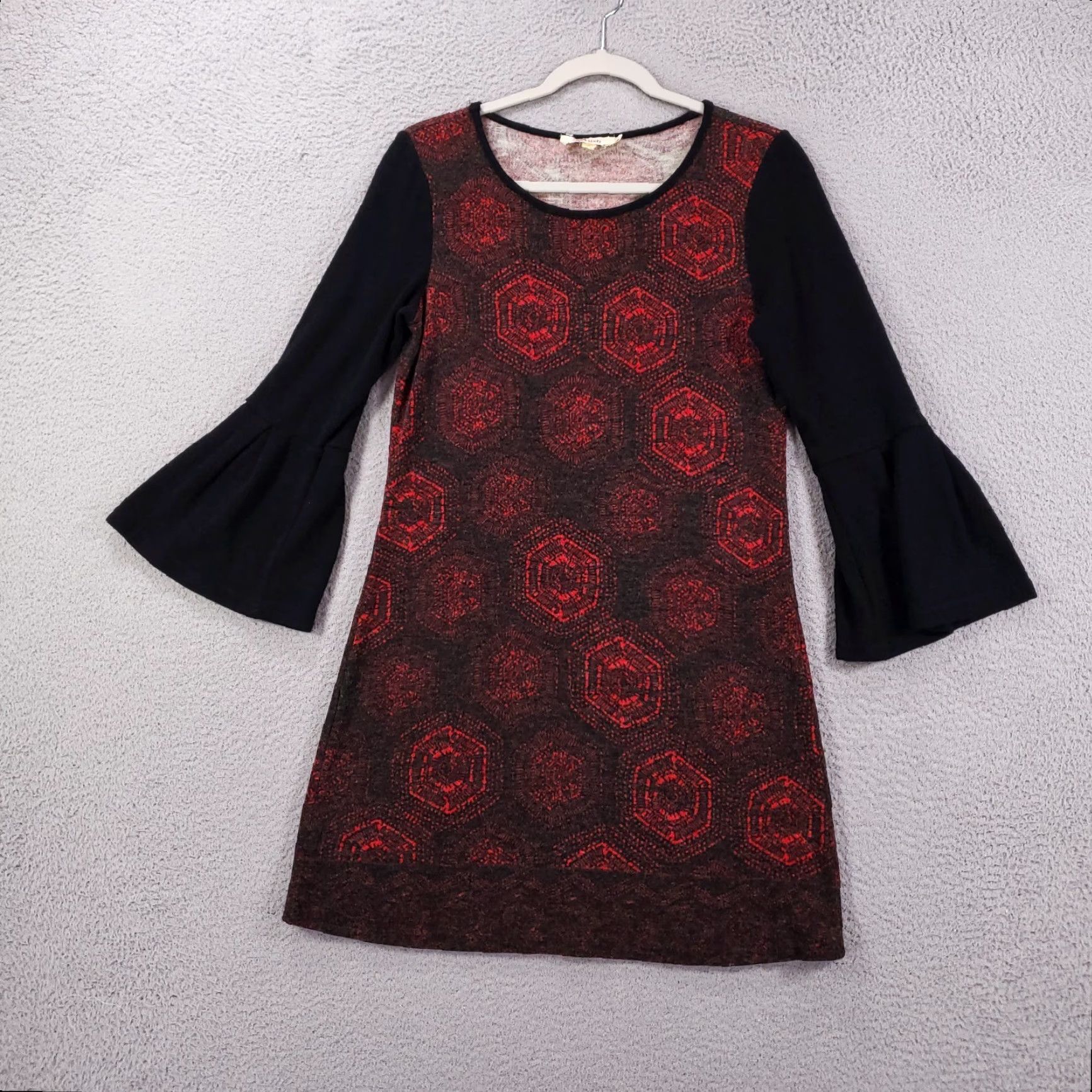 Anthropologie Aryeh Sweater Dress Womens Small Mini Bell Sleeve Multicolor Geometric Boho Casual Size S / US 4 / IT 40 - 2 Thumbnail