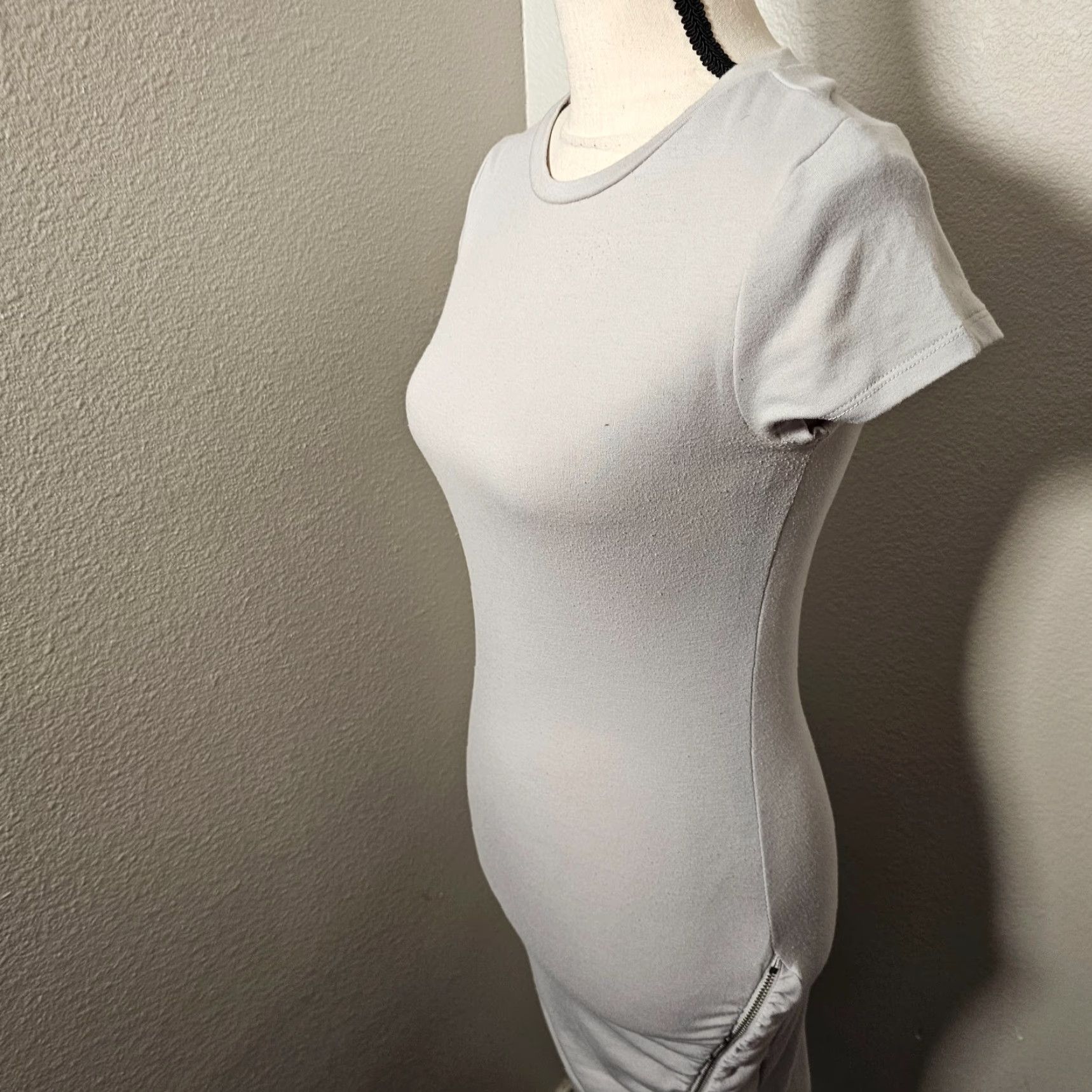 Vintage REVAMPED Casual Slip Dress Gray Medium Cap Sleeve Zipper Accent Stretch Tank Women's Size M / US 6-8 / IT 42-44 - 2 Thumbnail