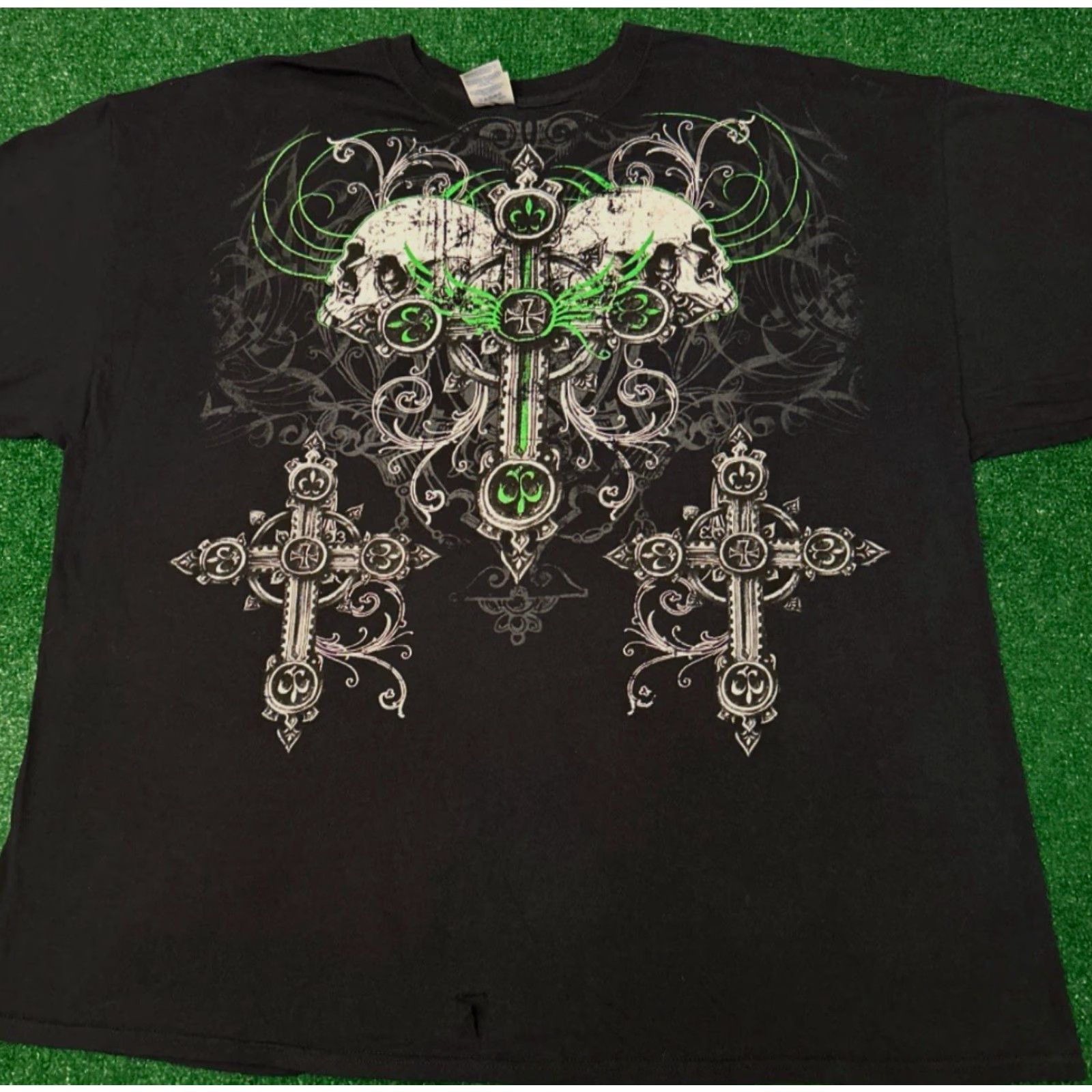 Vintage VINTAGE Y2K Skull MMA Cross Wings Grunge Punk Hip Hop VTG Shirt Mens 3XL Black Short Sleeve Size US XXL / EU 58 / 5 - 4 Thumbnail