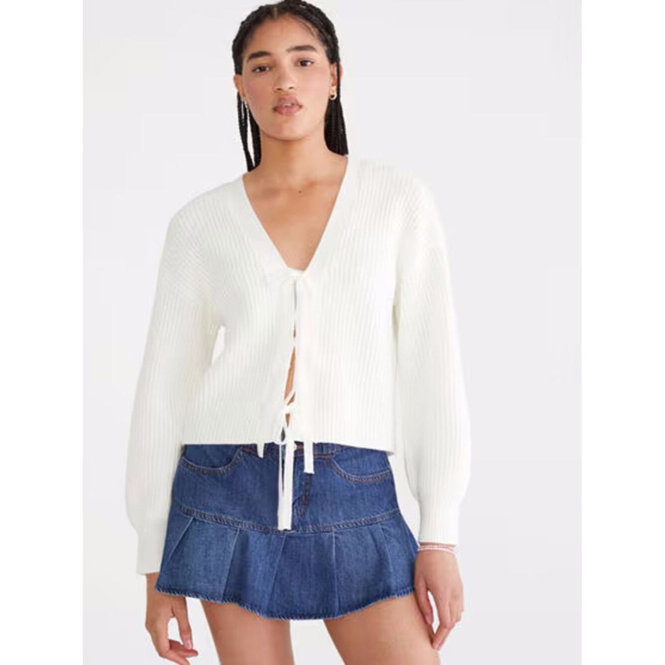 Aeropostale NWT New Aéropostale Ribbed Reversible Tie White Cardigan Si Size L / US 10 / IT 46 - 1 Thumbnail