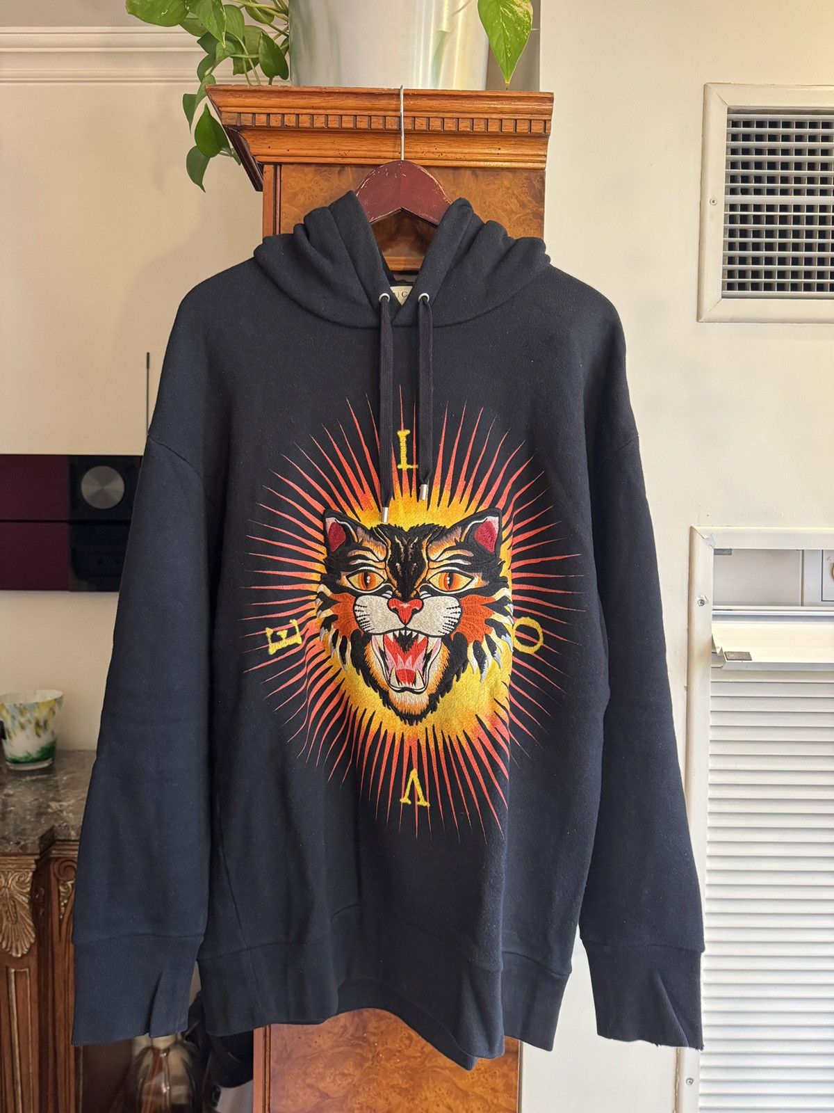 Gucci Blind for Love Black Hoodie with Embroidered Tiger