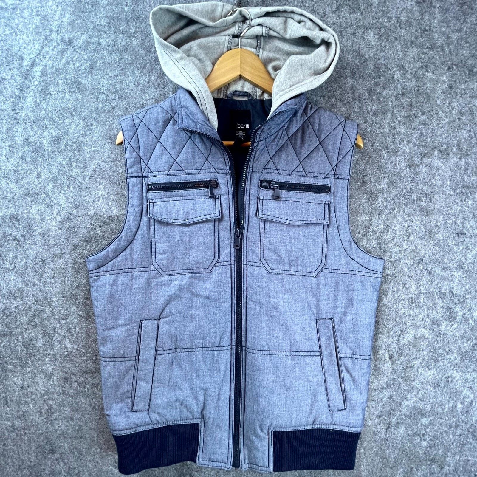 Bar III Bar III Vest Jacket Women Medium Blue Hooded Diamond Quilted Size M / US 6-8 / IT 42-44 - 1 Thumbnail