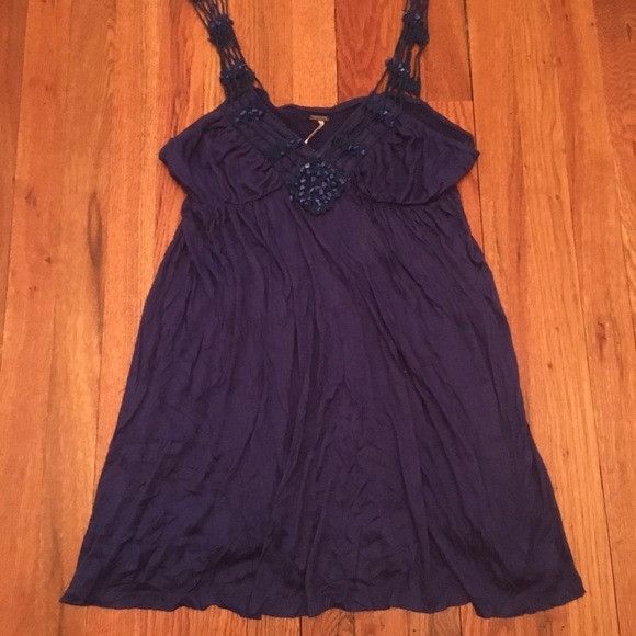 Free People Free People Navy Beaded Stone Cut out Dress Size L / US 10 / IT 46 - 1 Thumbnail