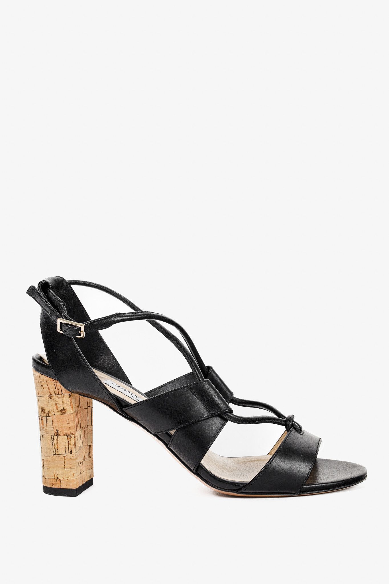 Jimmy Choo Margo Black Leather Crisscross Cork-Heel Shoes Sandals, Women's (Size 7.5)