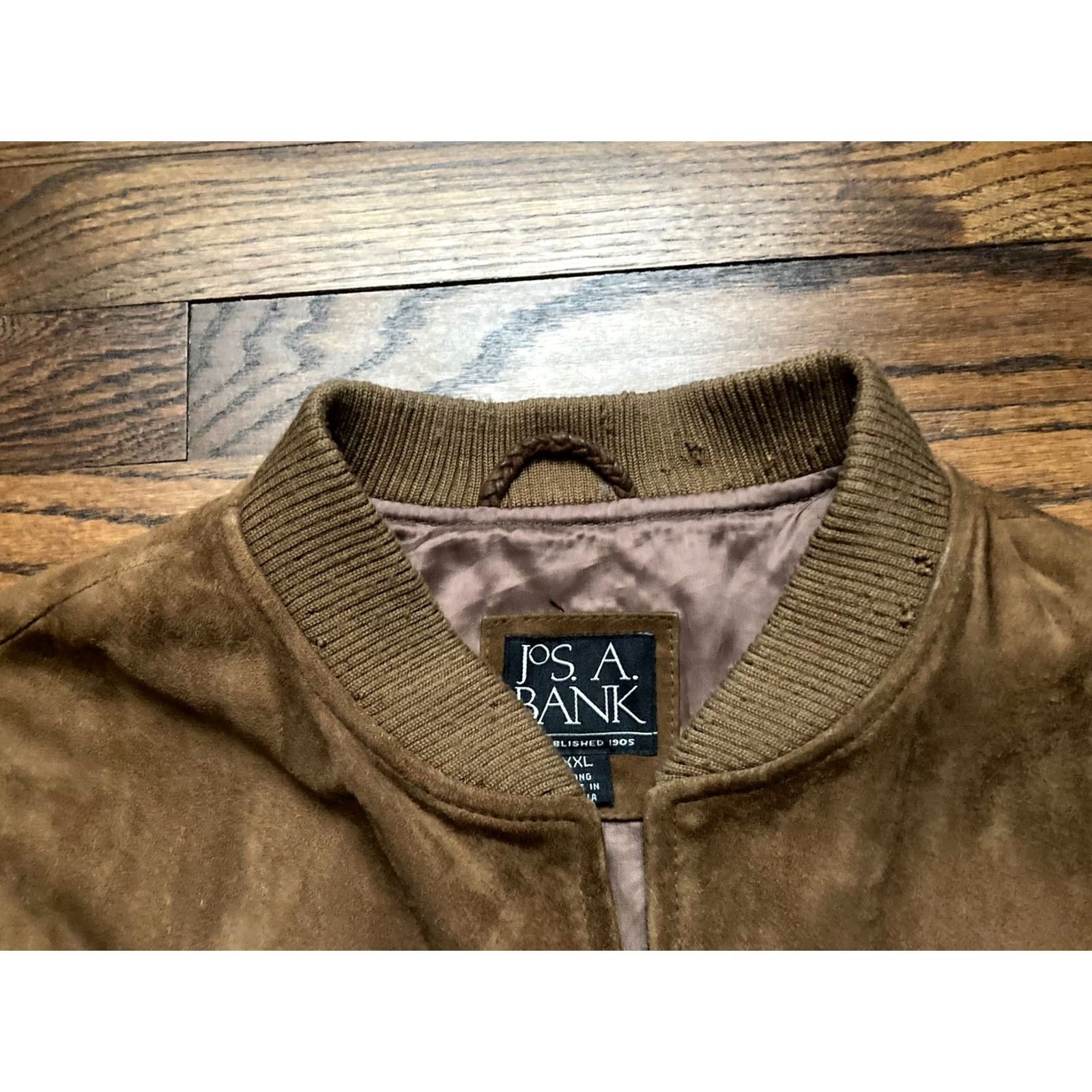 Jos. A. Bank Jos A Bank Leather Bomber Jacket Wool Trim Mens 2XL LONG Full Zip Brown Lined Jacket Size US XXL / EU 58 / 5 - 5 Thumbnail