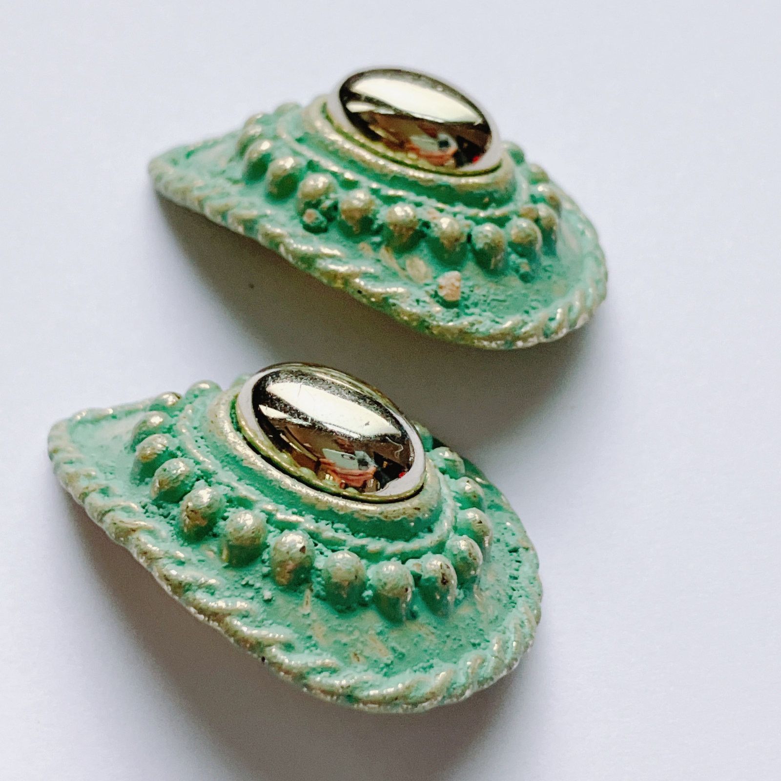 Vintage VTG 80s Mint Green Clip On Earrings Teardrop Reflective Size ONE SIZE - 2 Thumbnail