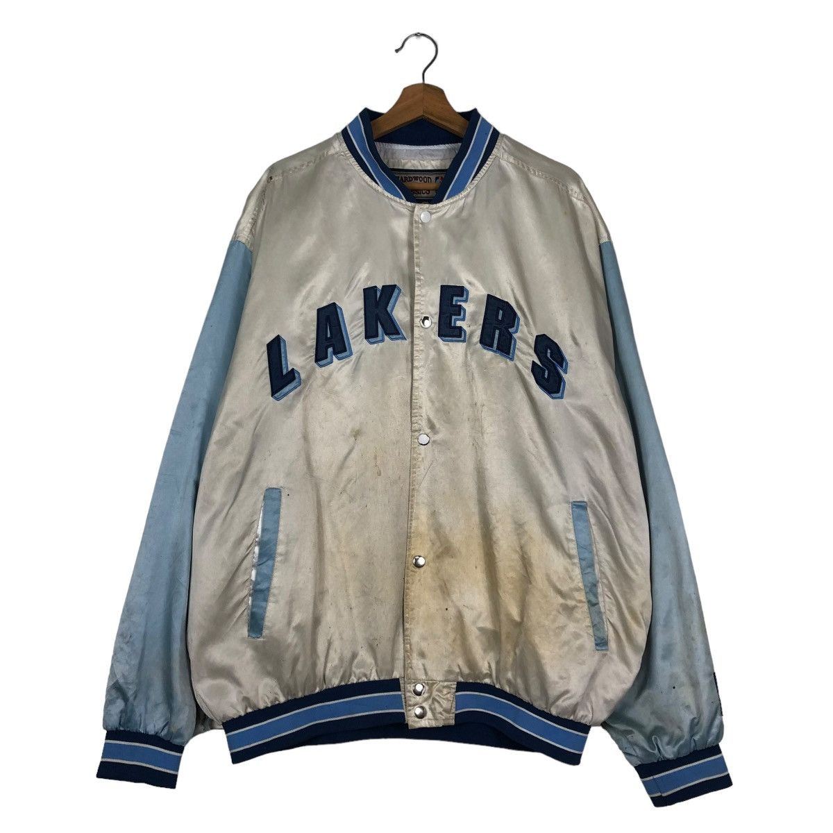 NBA 🔥VINTAGE BOMBER JACKET LAKERS SPELL OUT HARDWOOD CLASSIC Size US XL / EU 56 / 4 - 1 Thumbnail