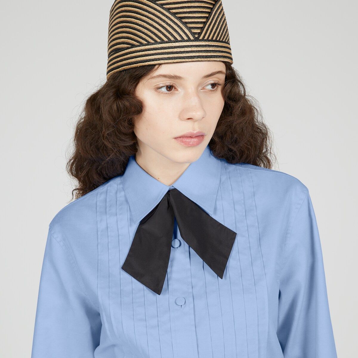 Gucci Gucci Blue Pleated Shirt Oxford Cotton Black Tie Size M / US 6-8 / IT 42-44 - 3 Thumbnail