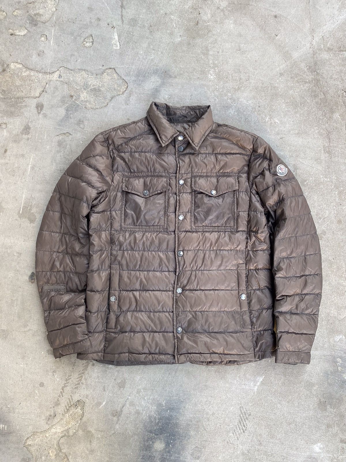 image of Moncler Gregoire Giubbotto Lightweight Puffer Jacket in Brown, Men's (Size Medium)