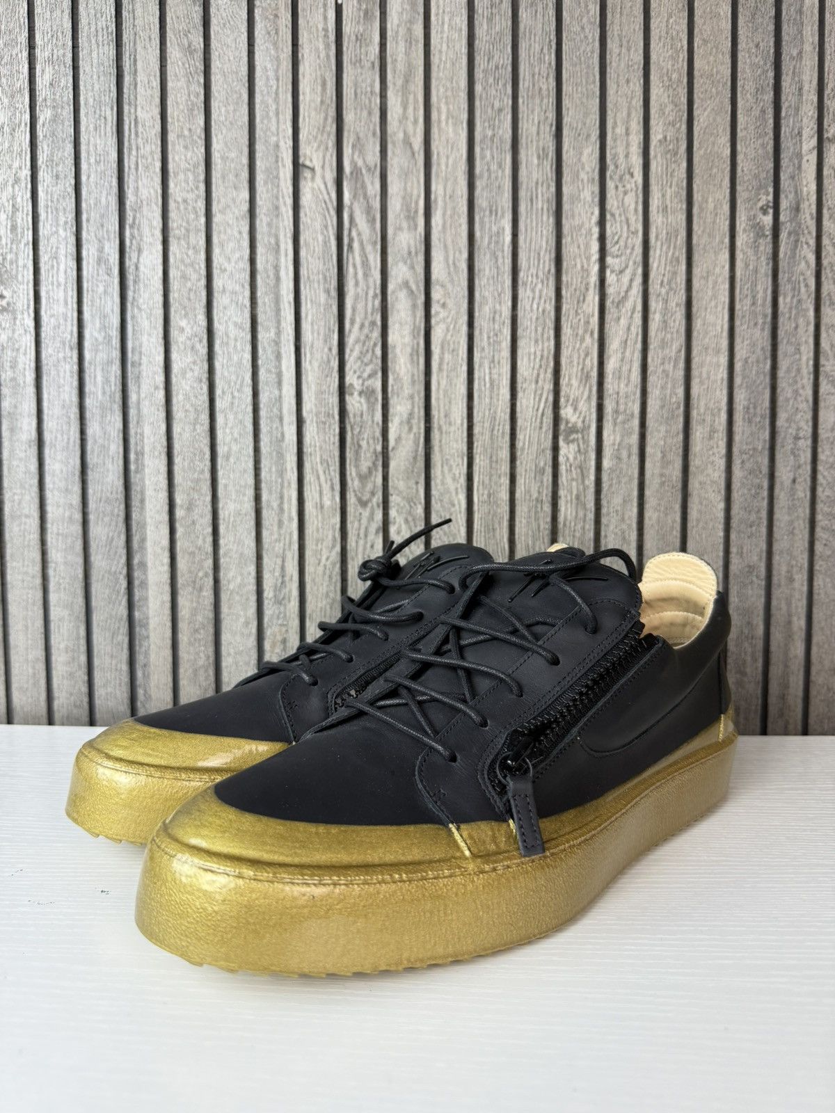 Giuseppe Zanotti Giuseppe Zanotti Men's Black Leather Low-Top Sneakers Size US 15 / EU 48 - 1 Thumbnail