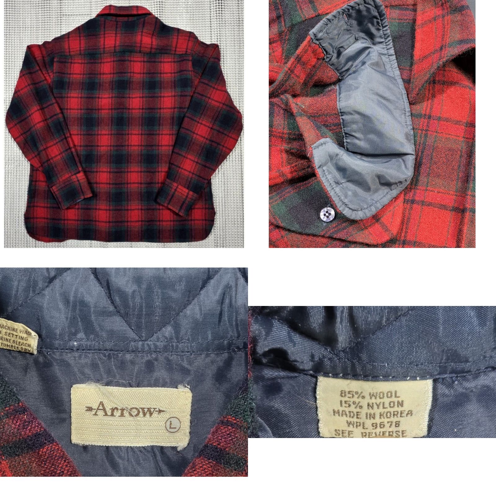 Arrow VINTAGE Arrow Shirt Plaid Red Black L Mens 60s 70s Button-Up Flannel Lined Size US L / EU 52-54 / 3 - 8 Thumbnail