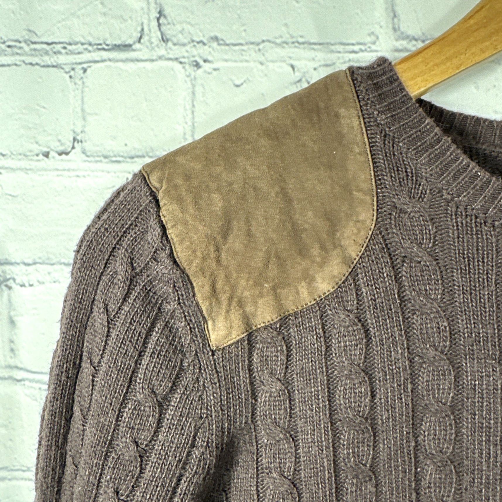 Ralph Lauren Lauren Ralph Lauren Sweater Shirt Women Cable-Knit Brown Crew Neck Long Sleeve Suede Shoulder Patch Small/ S Size S / US 4 / IT 40 - 2 Thumbnail