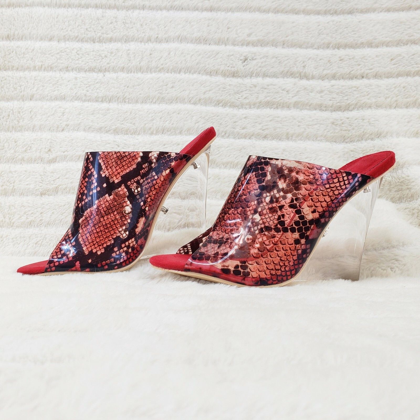 Other Mac J Red Transparent Snake Print Slip On Clog 5" Clear Acry Size US 7 / IT 37 - 3 Thumbnail