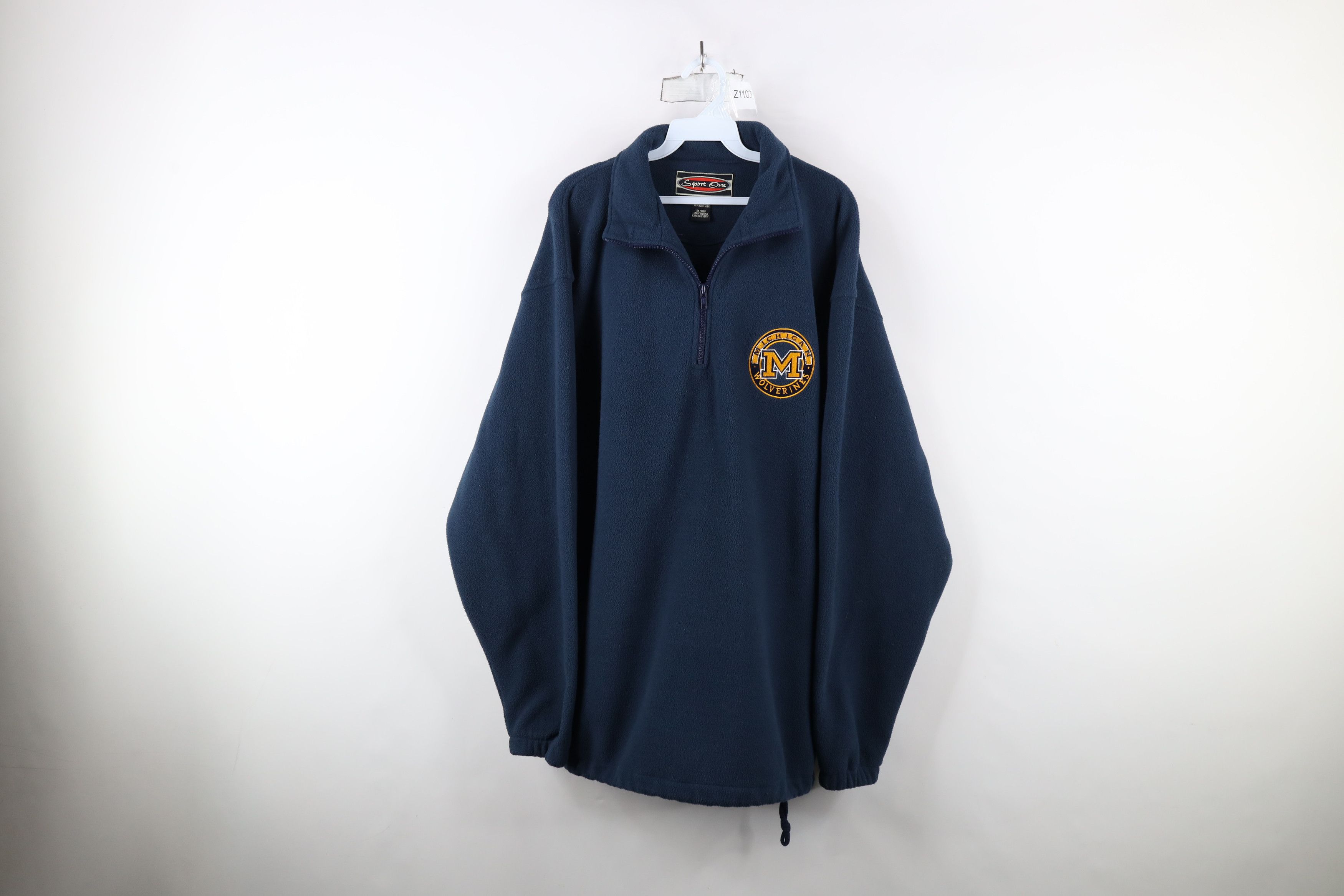 Vintage Vintage 90s University of Michigan Half Zip Fleece Sweater Size US L / EU 52-54 / 3 - 1 Thumbnail