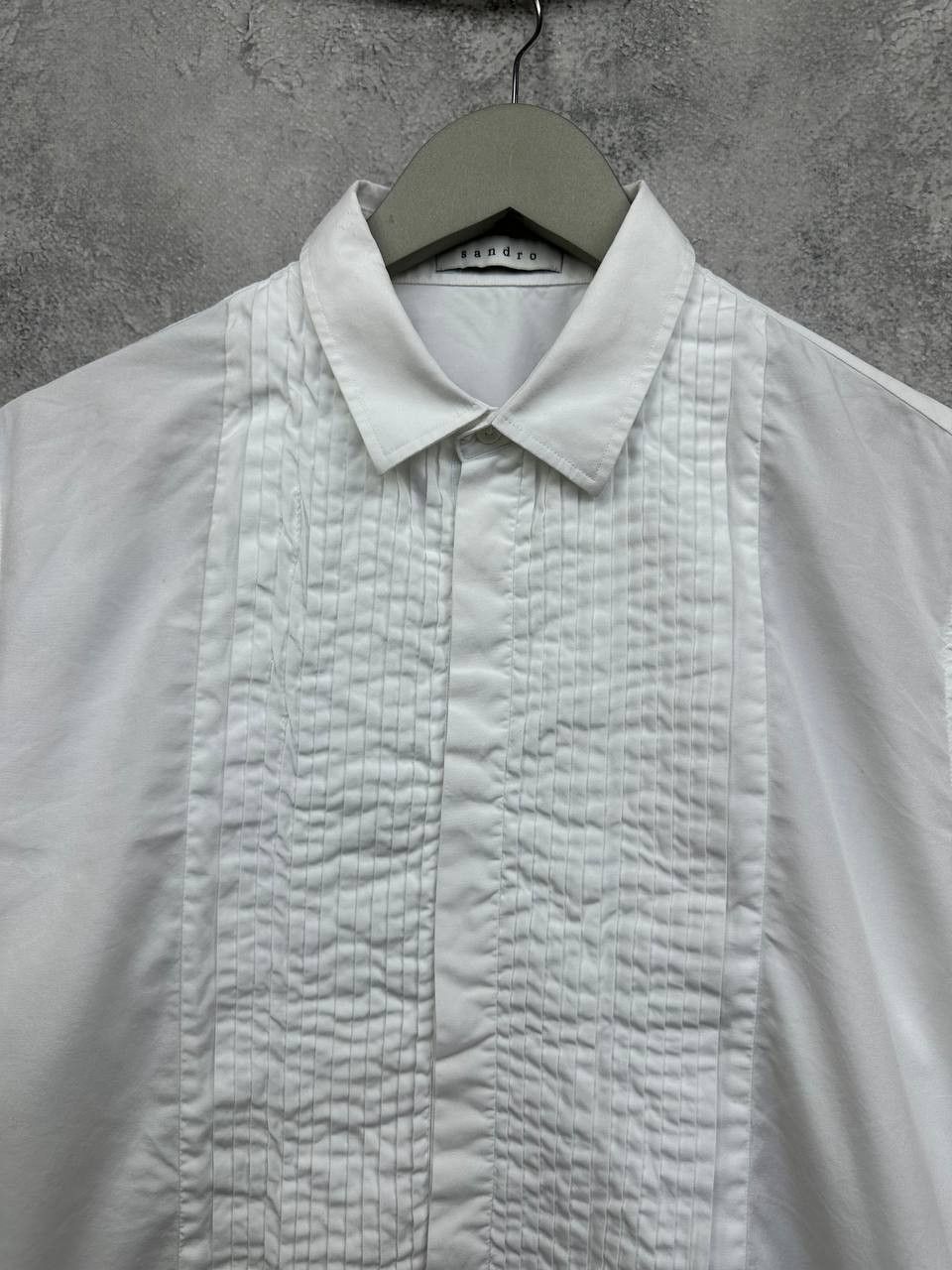 Sandro Sandro Paris White Pleated Front Tuxedo Shirt 100% Cotton Size US M / EU 48-50 / 2 - 4 Thumbnail