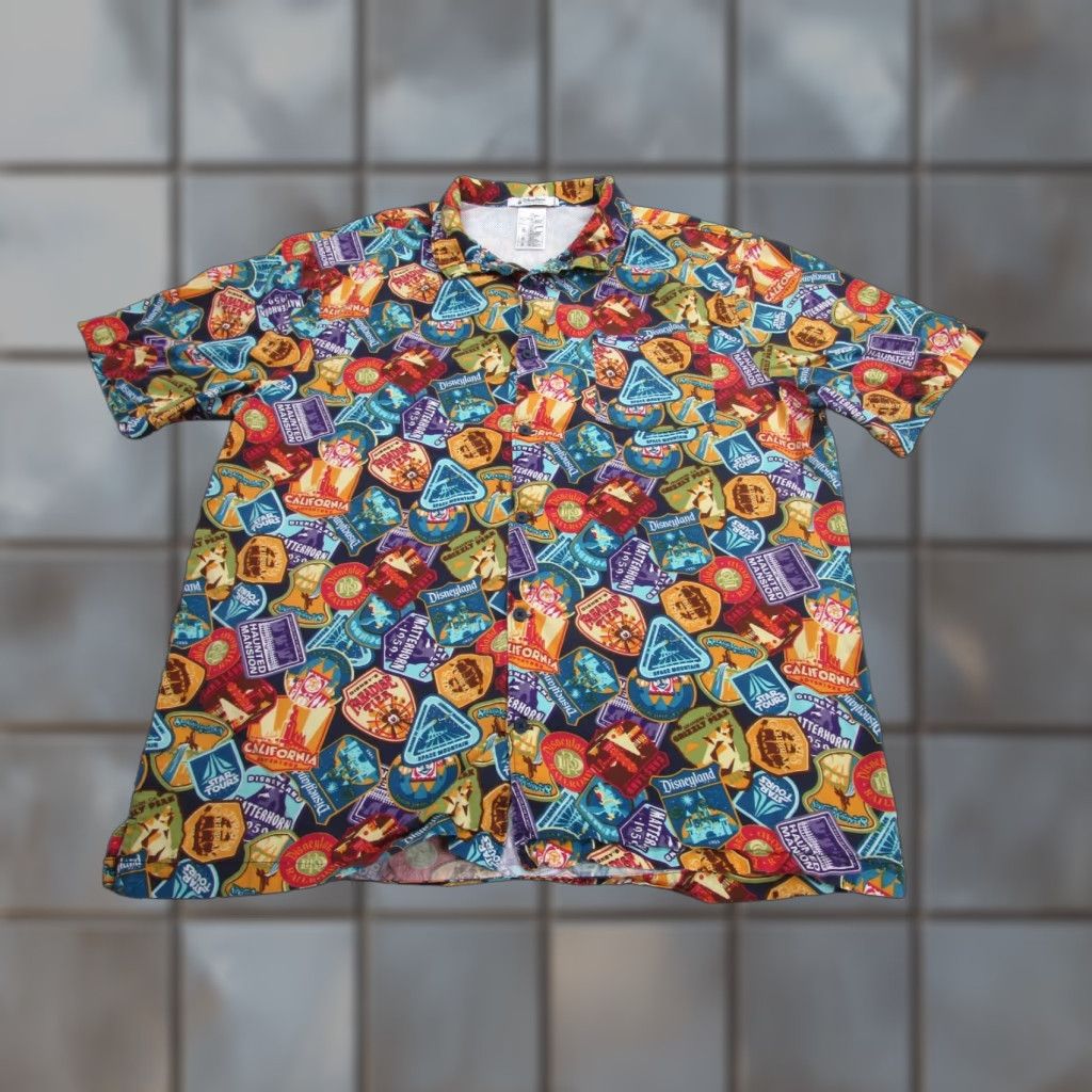 Disney Disney Parks Shirt Mens XL Rides Attractions Badges All Over Camp Resort Vented Size US XL / EU 56 / 4 - 1 Thumbnail