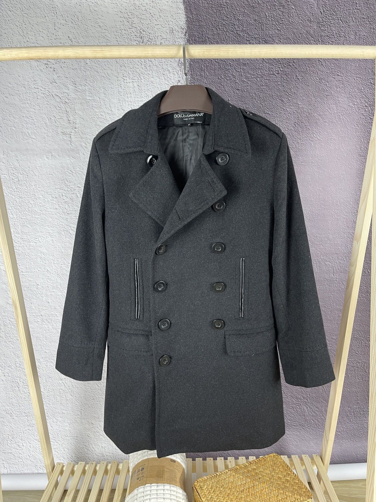 Dolce & Gabbana Dolce & Gabbana wool double breasted overcoat leather trim Size US L / EU 52-54 / 3 - 2 Thumbnail