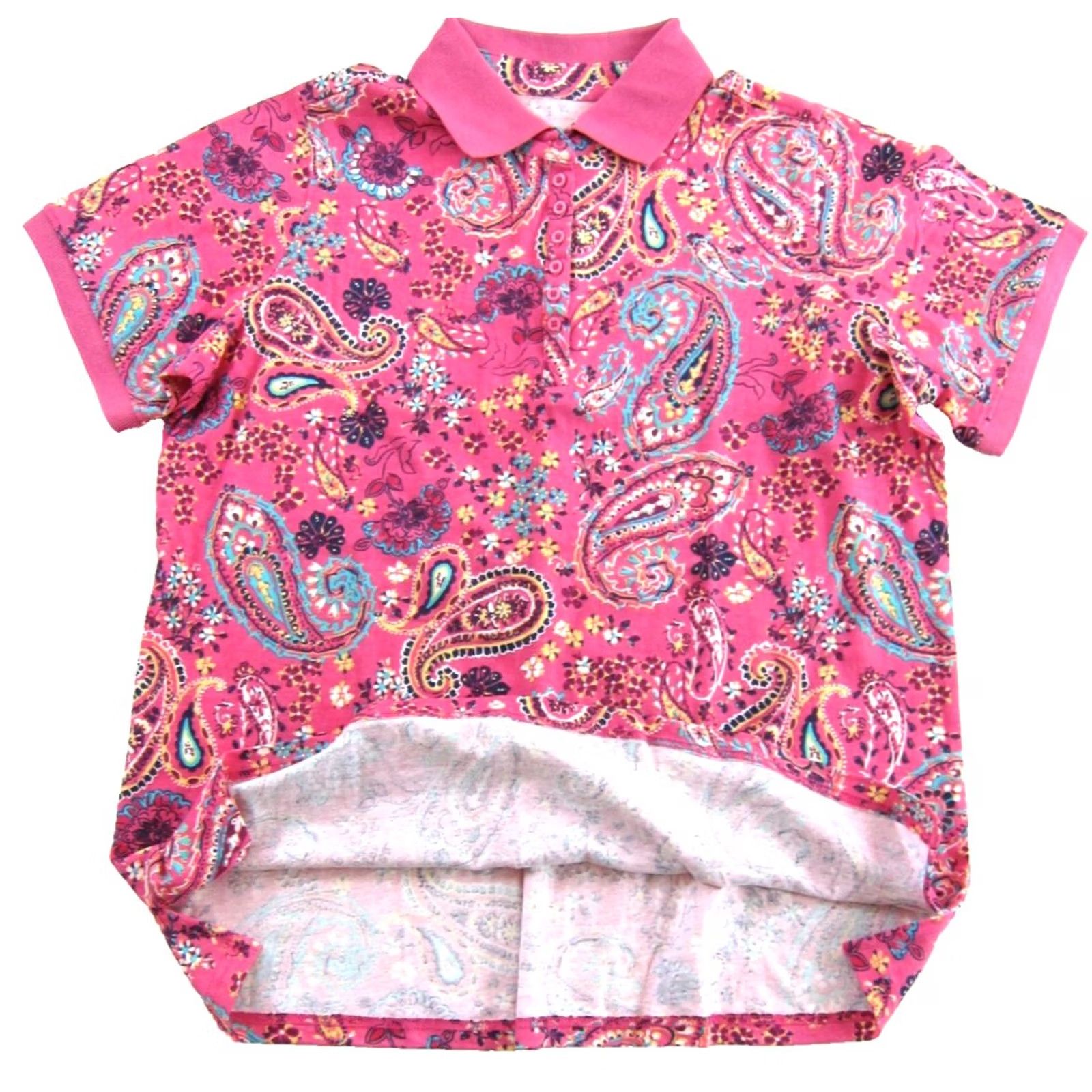 Vintage NWT Woman Within Pink Yellow Blue Floral Paisley Short Sleeve Polo Shirt L 18/20 Size XXL / US 16-18 / IT 52-54 - 4 Thumbnail