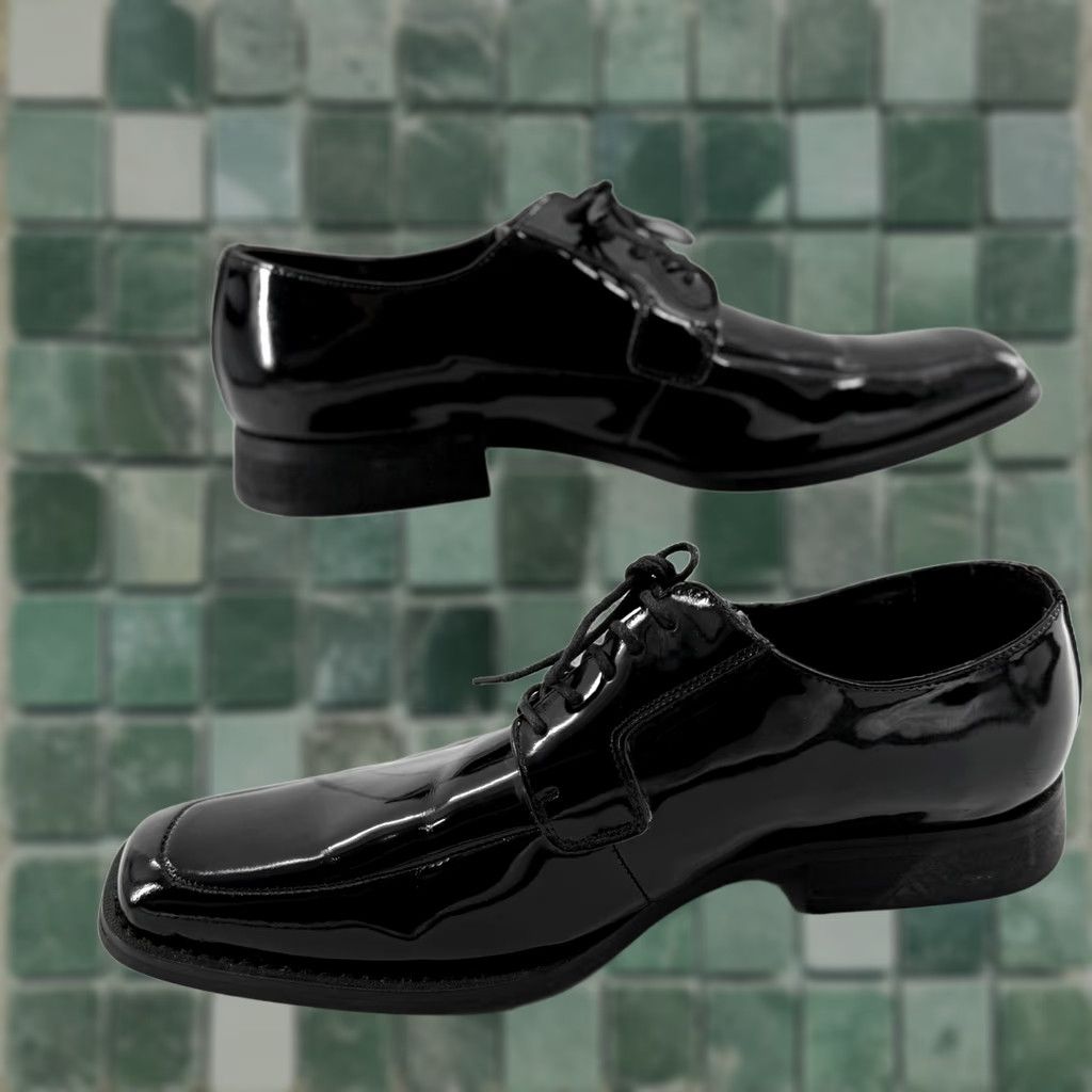 Vintage Studio Via Spiga Mens Laconi Oxford D Dress Patent Leather Black 10.5 D Square Toe Formal Shoes Size US 11 / EU 44 - 1 Thumbnail