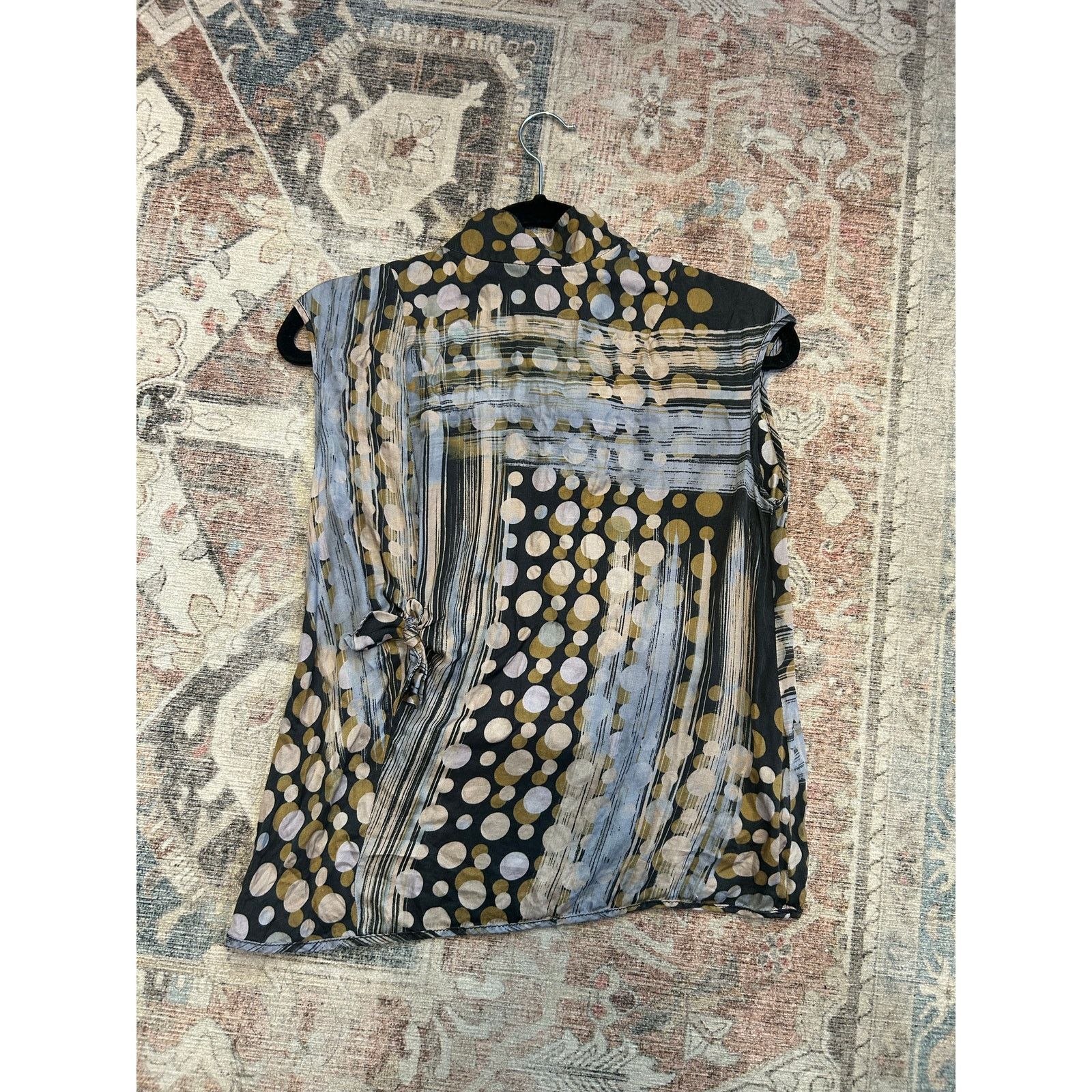 Coup De Grace Manila Grace Viscose Silk Geometric SleevelessBlouse, Sz 42 Size L / US 10 / IT 46 - 2 Thumbnail