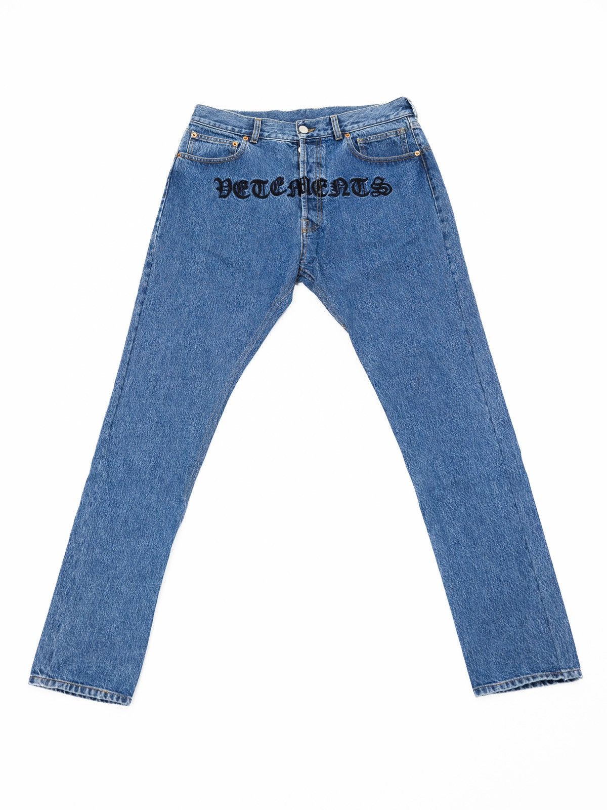 Pre-owned Vetements Gothic Logo Denim In Blue