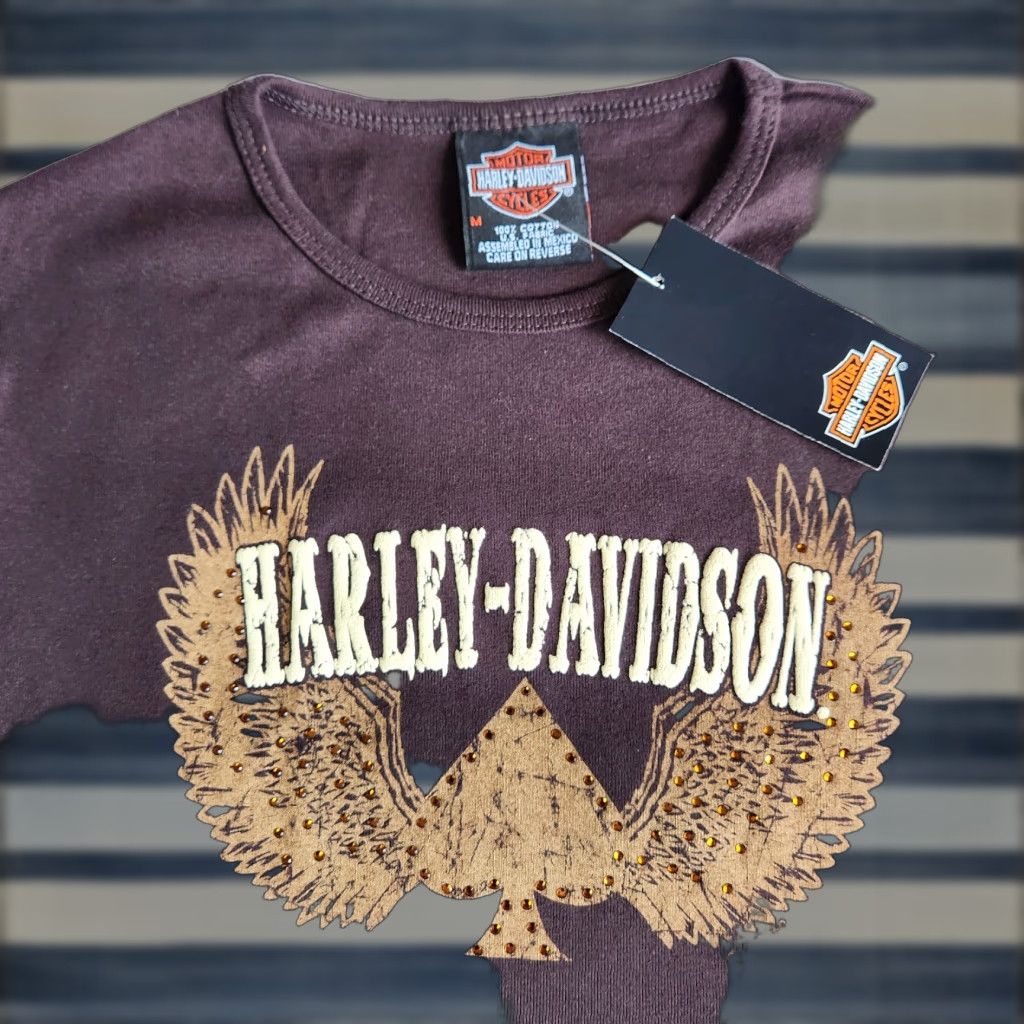 Harley Davidson Harley-Davidson Motorcycles 2000's Y2K Flying Ace Womens M Brown Graphic T-Shirt Biker Wings Grunge Tee Size M / US 6-8 / IT 42-44 - 1 Thumbnail