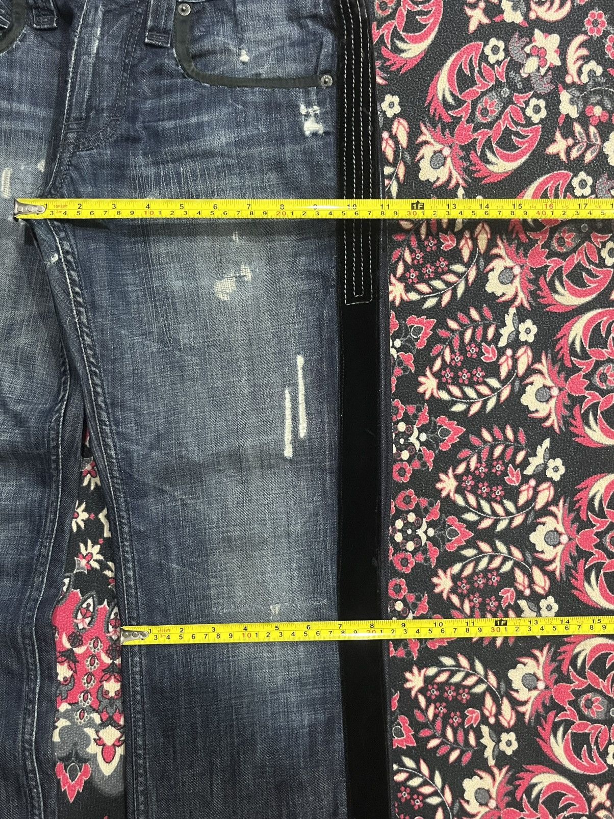 Ben Taverniti Unravel Project Vintage Ben Tavernity Velvet Side Panel Distressed Blue Jean Size US 28 / EU 44 - 14 Thumbnail