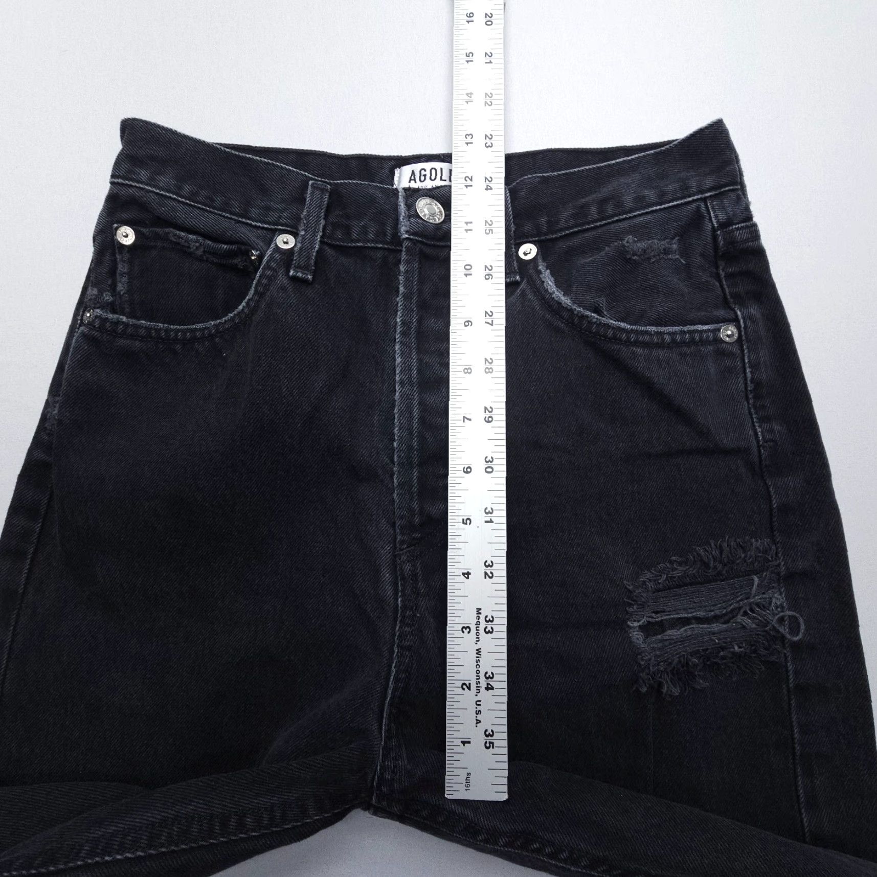 Agolde AGOLDE Jeans 90s Riley Black Distressed High Rise Button Fly Straight Womens Size 24 Size 42" / US 20 - 6 Thumbnail