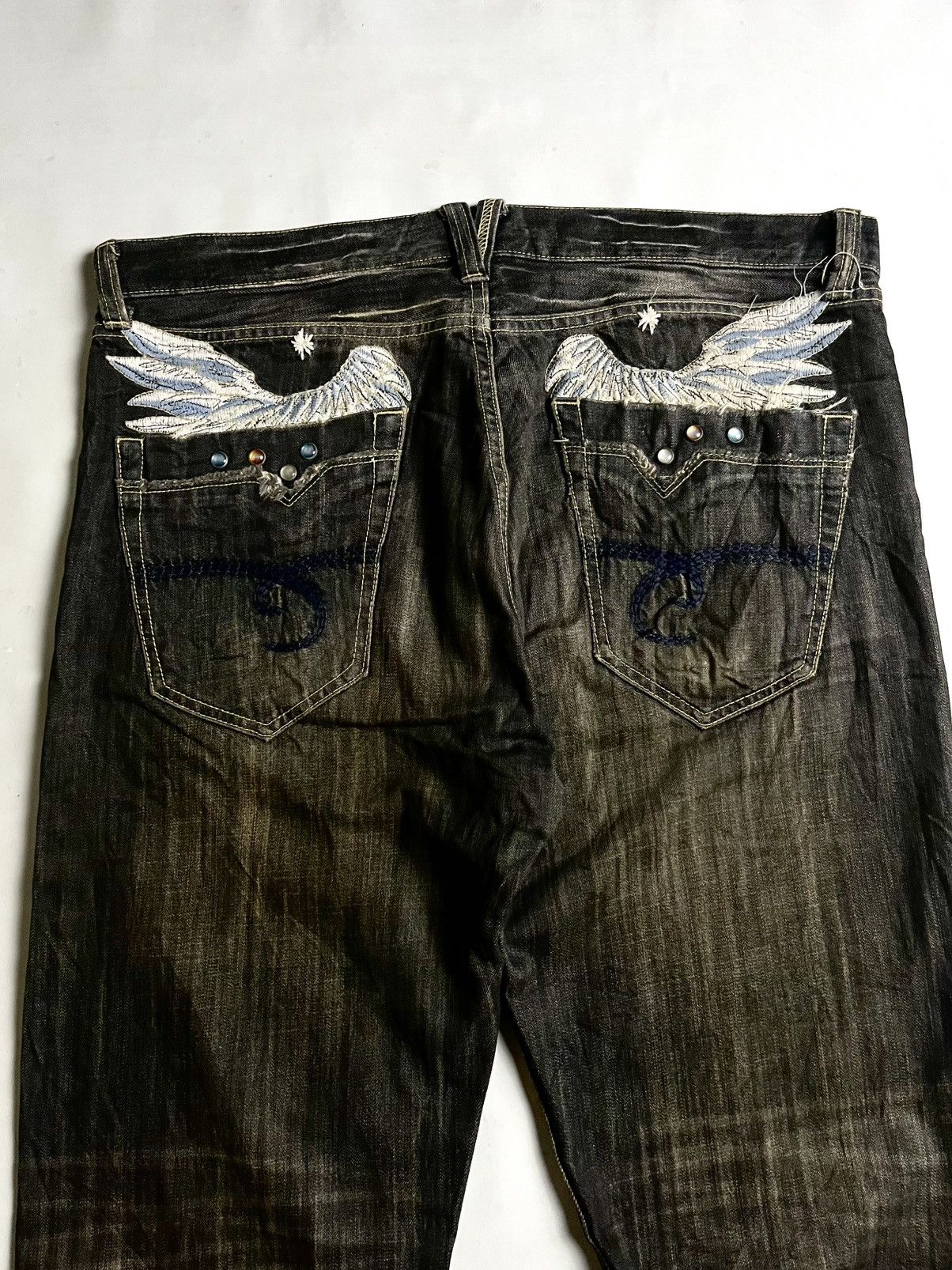 Japanese Brand 2000’s - Unkwon flare denim Embroidery wings Size US 38 / EU 54 - 6 Thumbnail