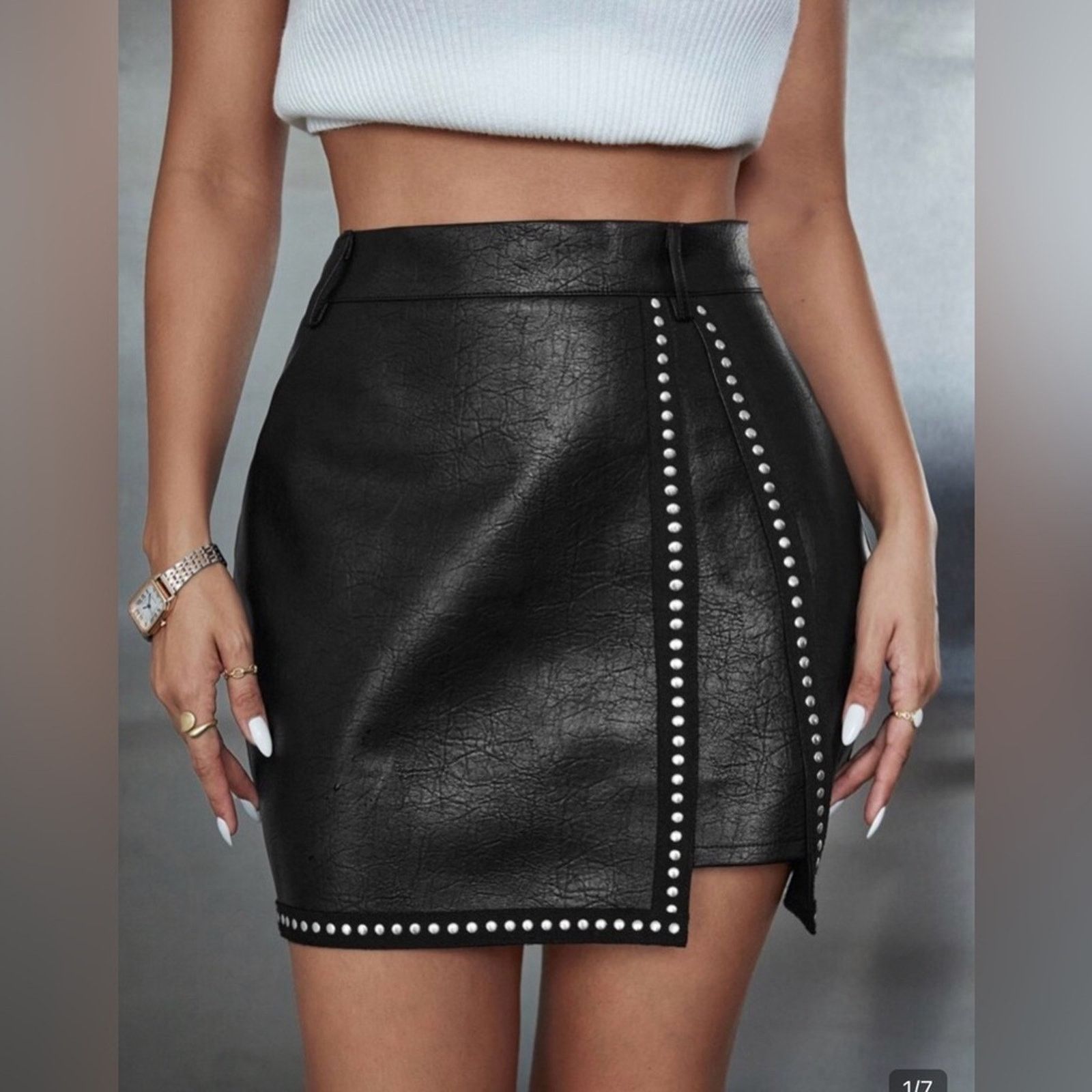Other New Faux Leather Black Studded Skirt size XS Size 23" - 1 Thumbnail