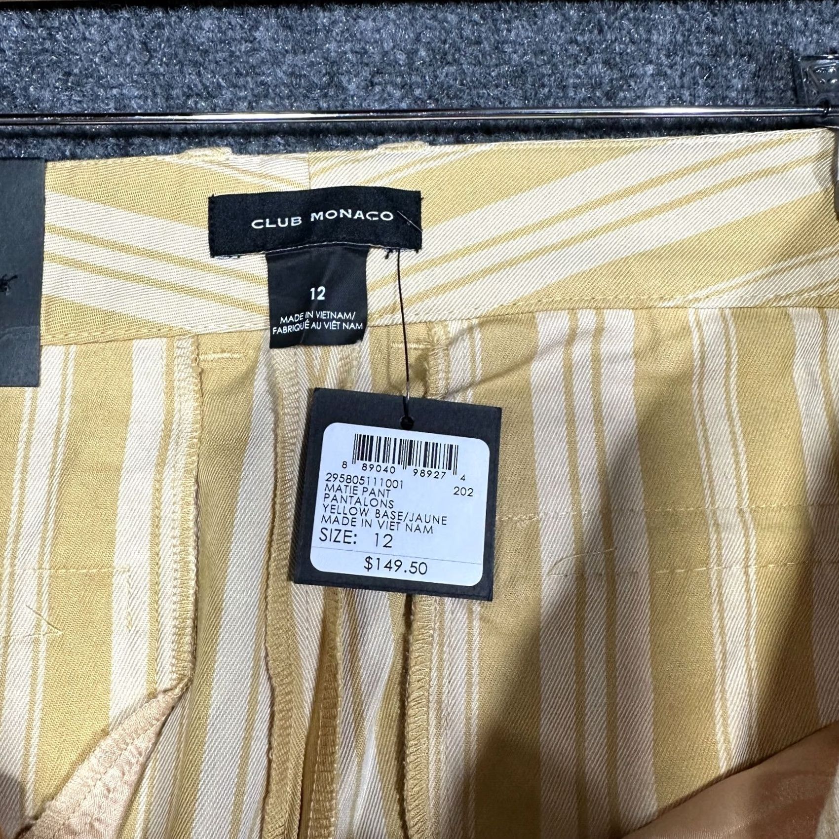 Club Monaco Club Monaco Pants Womens 12 Matie Slim Crop Yellow Stripe Cotton Elastane Slim Fit Straight Leg Stripe Pattern Vintage: No Women Size 12 Size 34" / US 12 / IT 48 - 4 Thumbnail