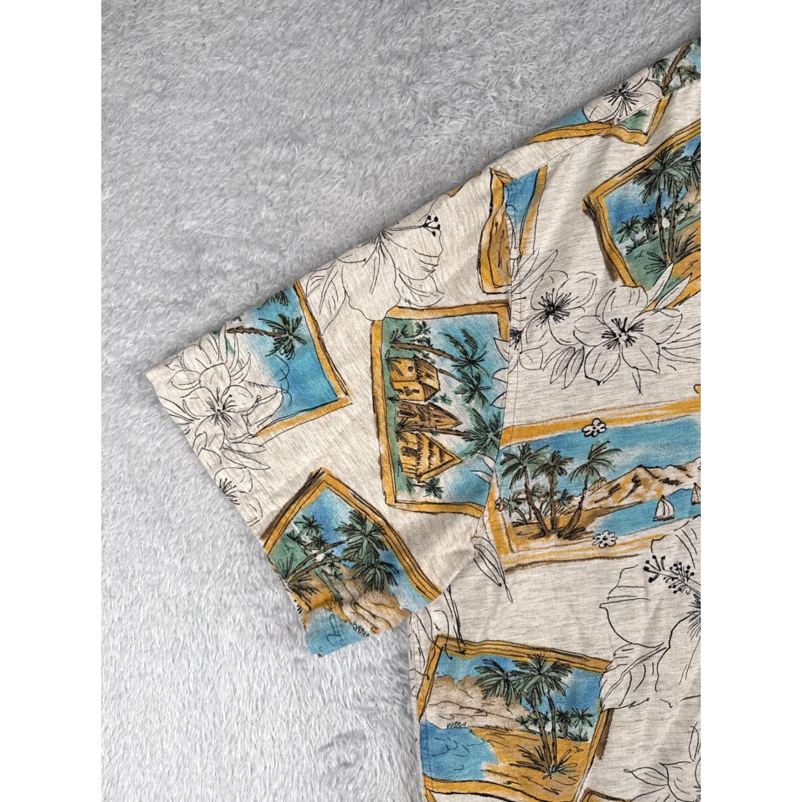 Vintage Caribbean Shirt Mens 2XL XXL Gray Floral Palm Postcard Hawaiian Cotton Blend Size US XXL / EU 58 / 5 - 5 Thumbnail