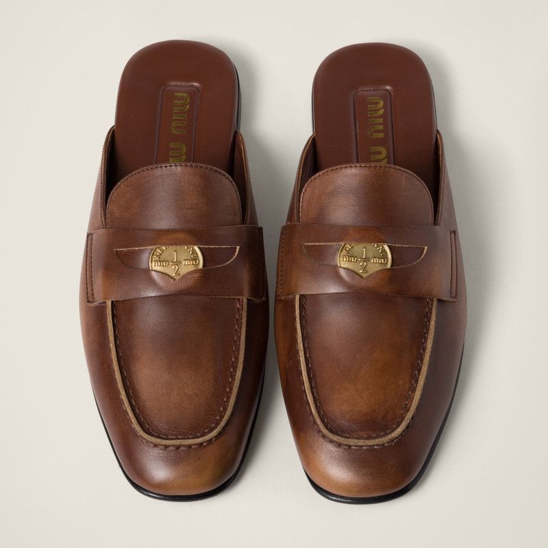 Miu Miu o1B3y1r0526 Bleached Leather Loafers Slides in Brown Size US 7 / IT 37 - 4 Thumbnail