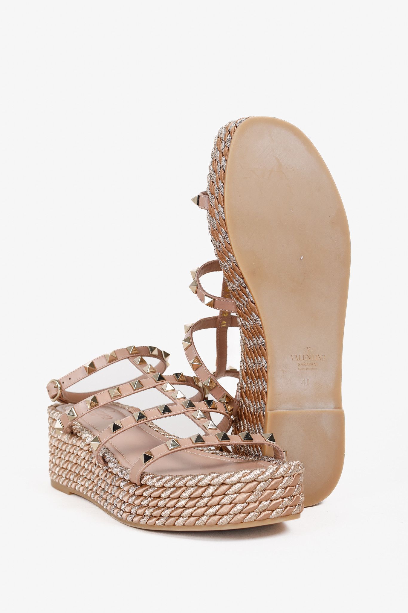 Valentino Valentino Garavani Rockstud Double Espadrille Wedge Sandals Size US 10.5 / IT 40.5 - 4 Thumbnail