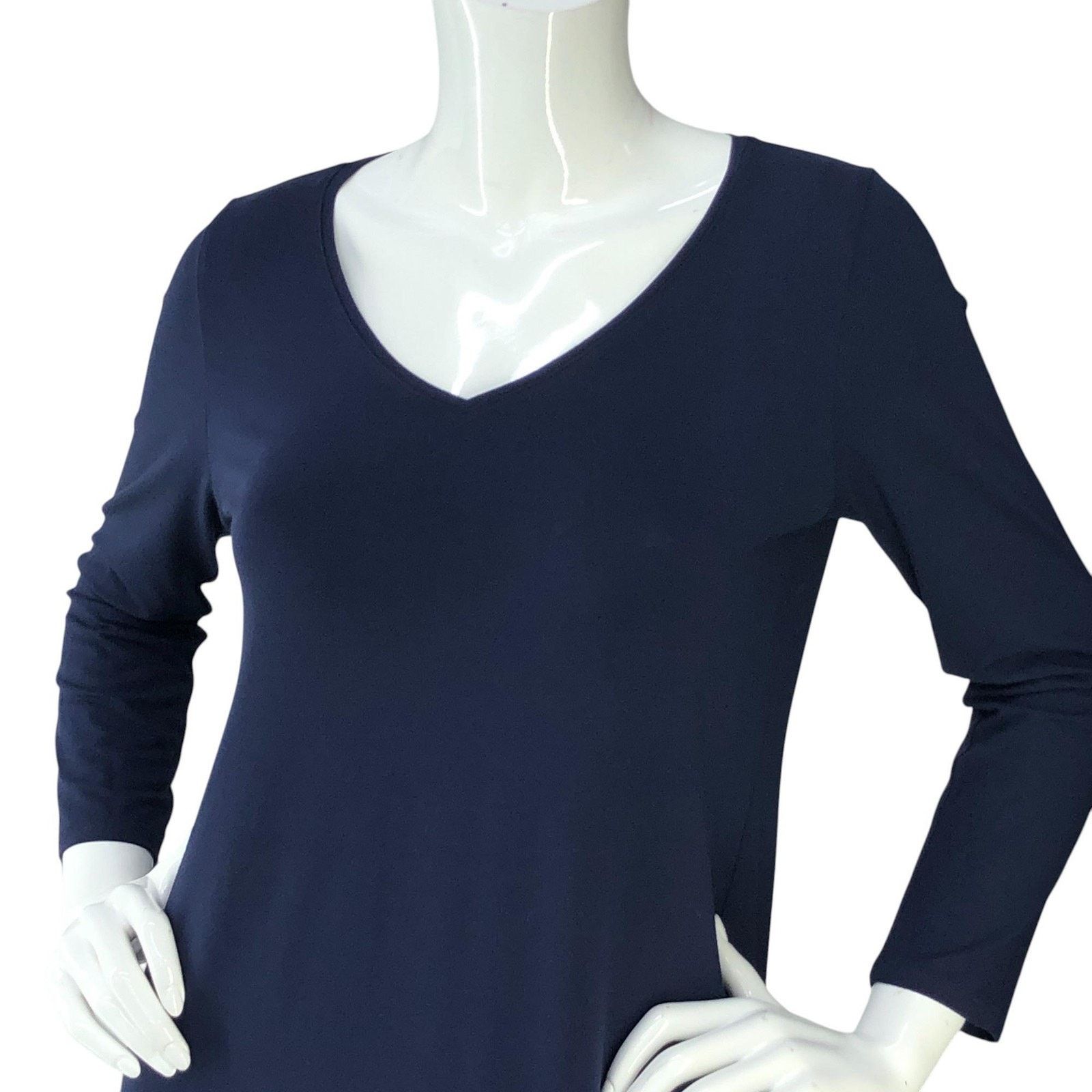 Eileen Fisher Eileen Fisher Dress S Navy Blue Long Sleeve V Neck Stretch Size S / US 4 / IT 40 - 2 Thumbnail