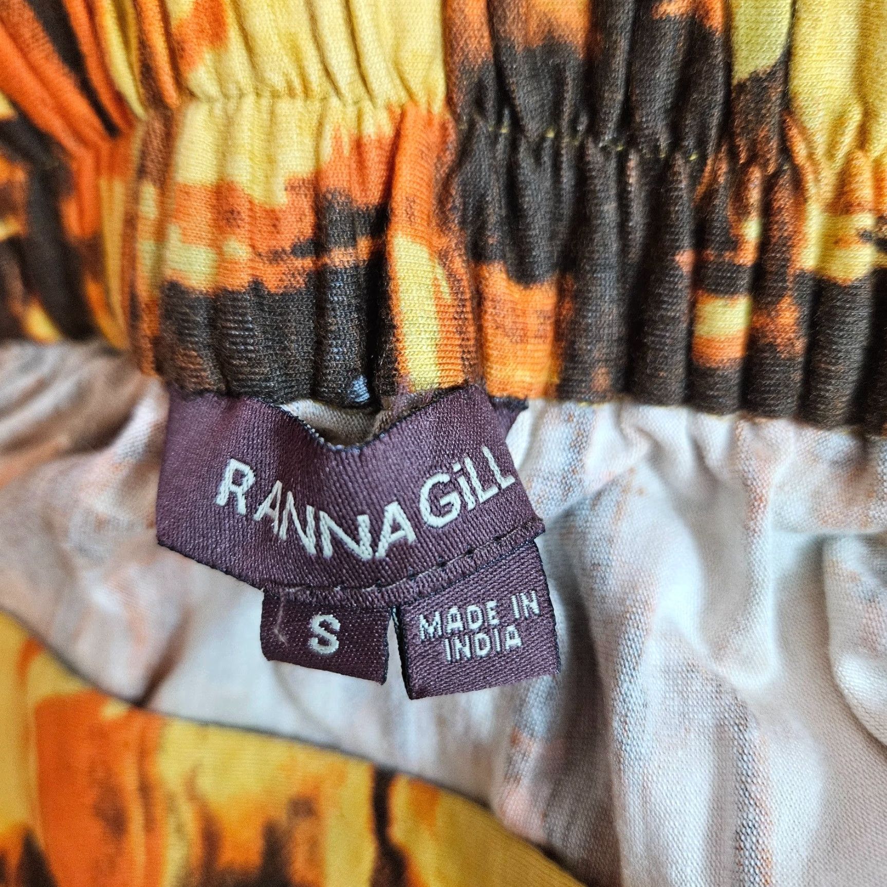 Vintage Ranna Gill Skirt Womens Small Orange Yellow Pull On Rayon Blend A-Line Long 40.5" Waist 14.5" Summer Spring Women Size 28" / US 6 / IT 42 - 5 Thumbnail