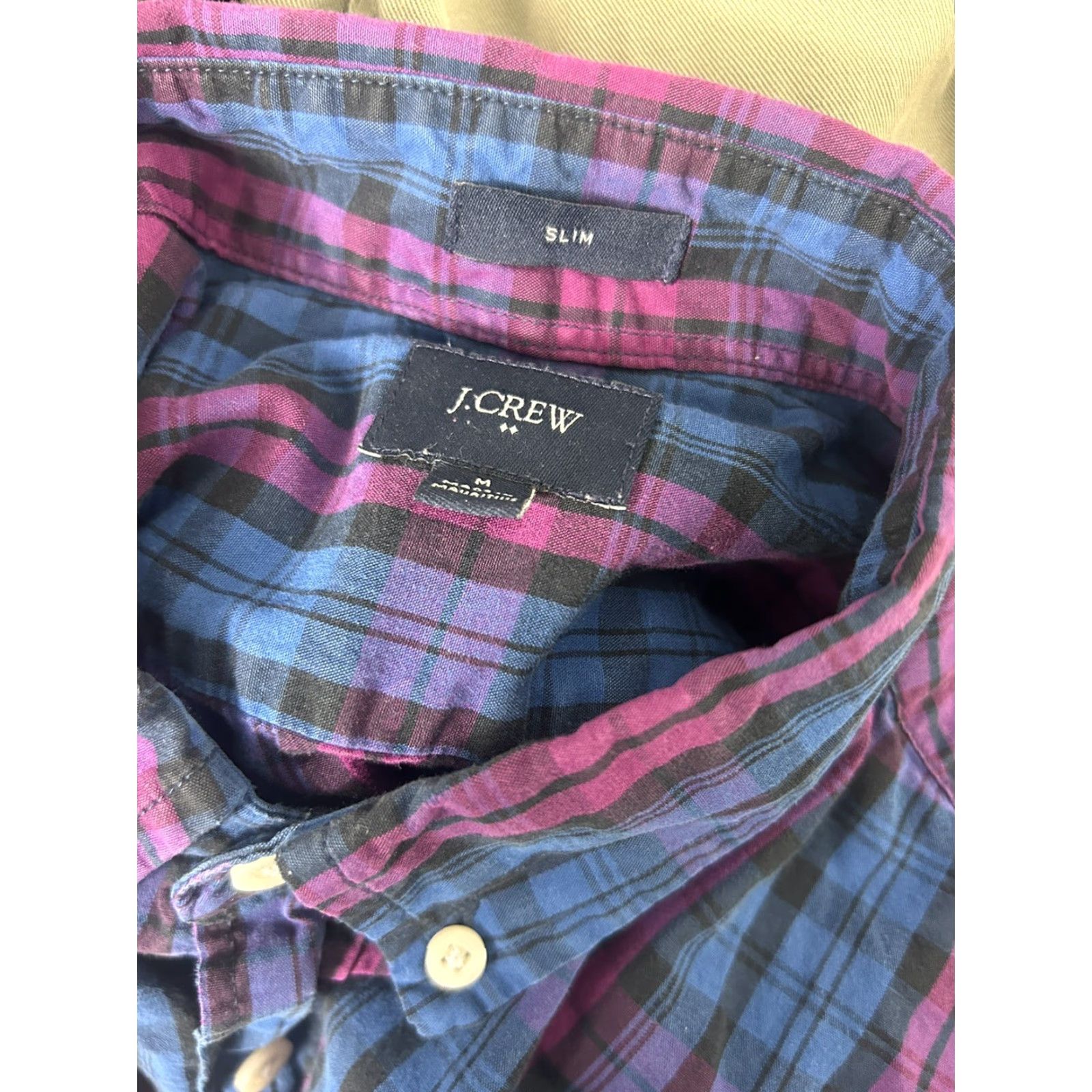 J.Crew J.CREW Shirt Mens Medium Slim Plaid Cotton Button-Up Blue Pink Size US M / EU 48-50 / 2 - 4 Thumbnail