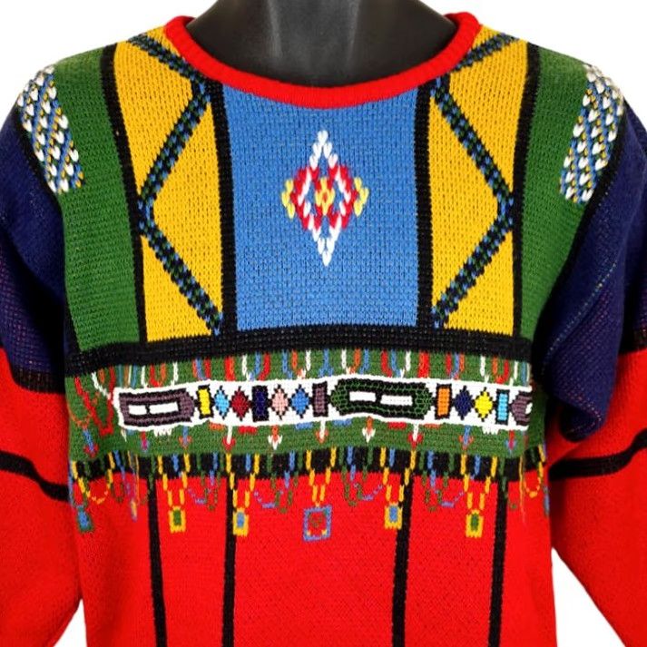 Vintage VINTAGE BeaDazzle Sweater Womens Size Small Red 80s Abstract Beaded Geometric Crew Neck Pullover Knit Long Sleeve Size S / US 4 / IT 40 - 2 Thumbnail