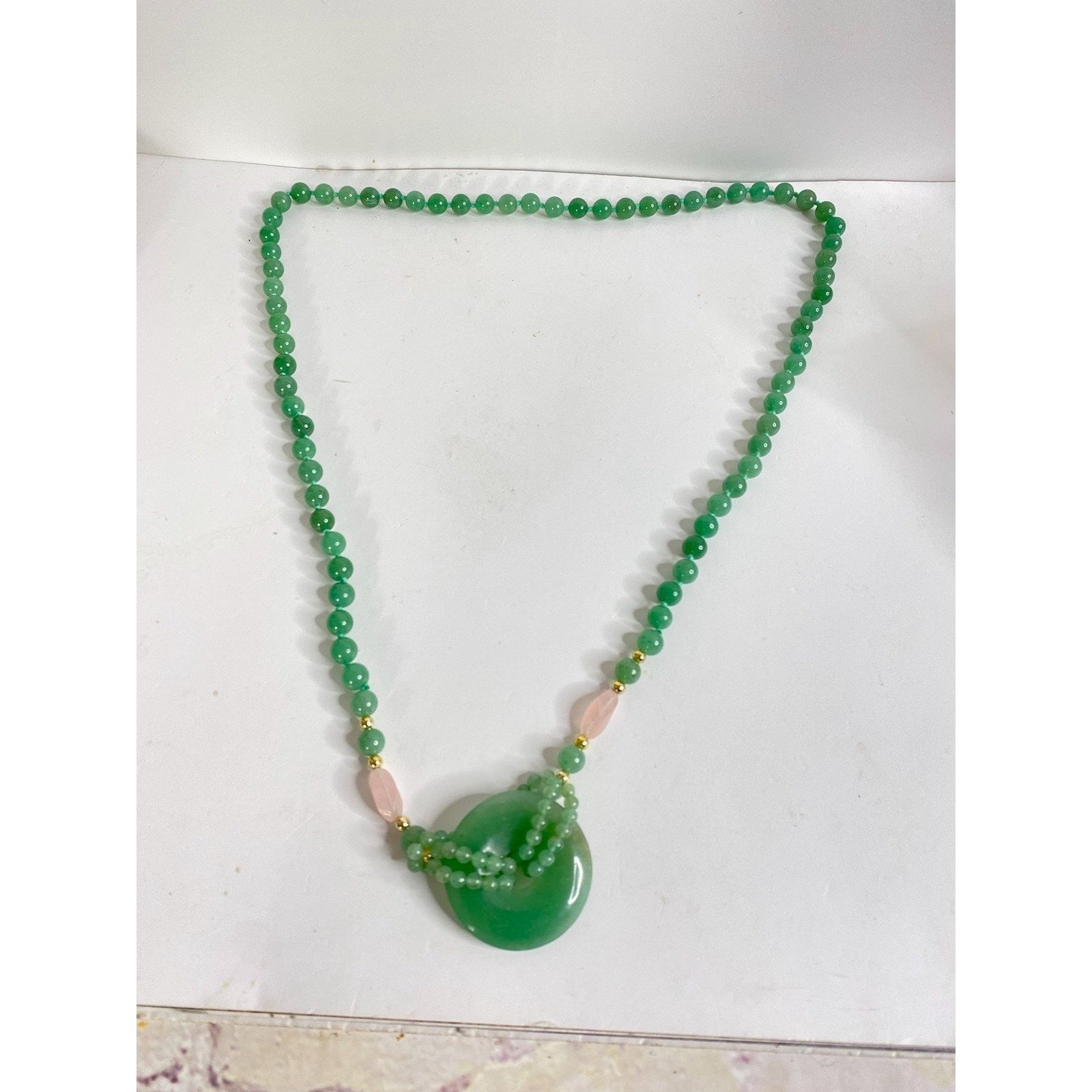 The Unbranded Brand VTG Statement 8mm Green Jade Bead & Rose Quartz 30" Necklace Size ONE SIZE - 5 Thumbnail