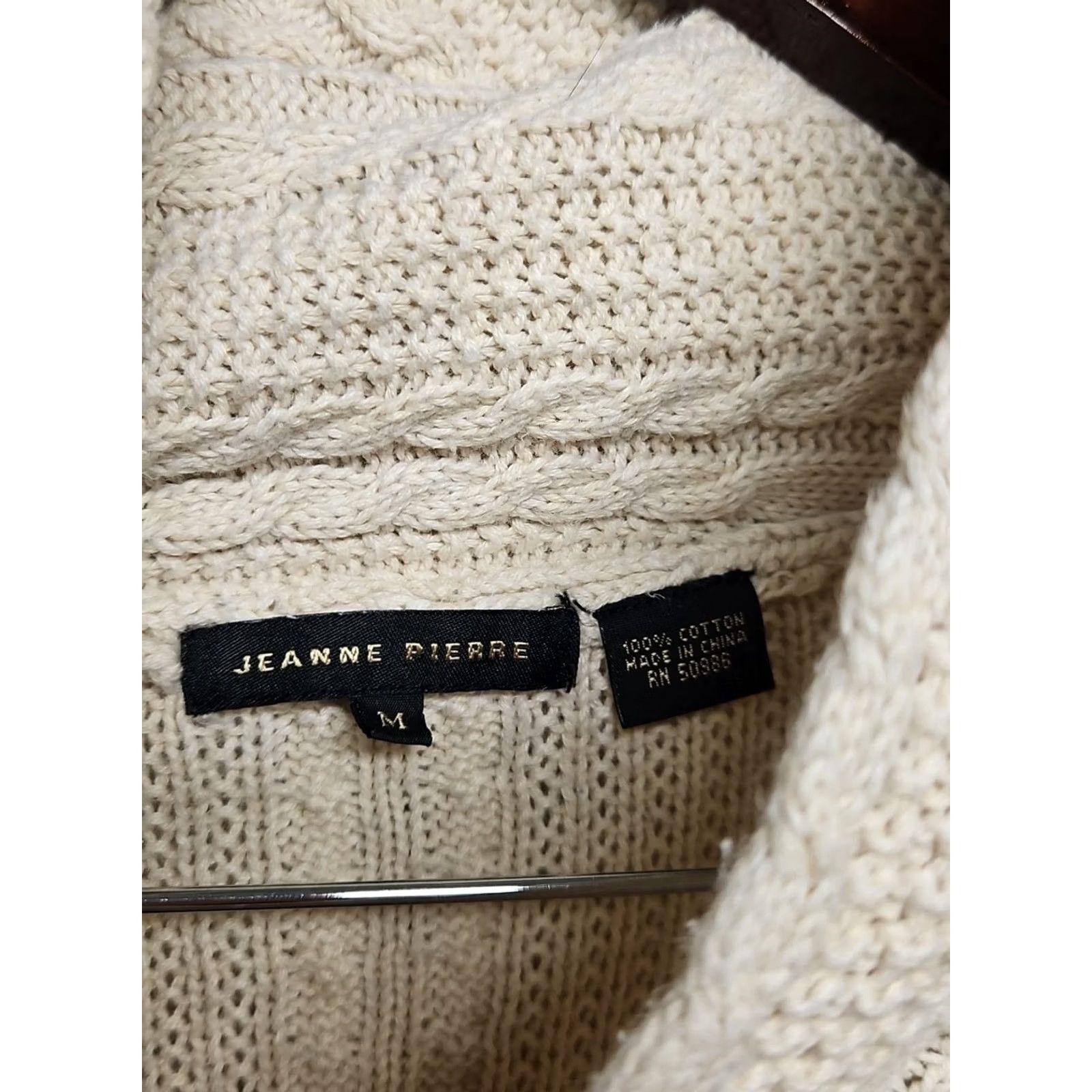 Vintage Jeanne Pierre Sweater Cable-Knit Cowl Neck Beige Womens Size M Cotton Pullover Bohemian Classic Long Sleeve 100% Cotton Size M / US 6-8 / IT 42-44 - 4 Thumbnail
